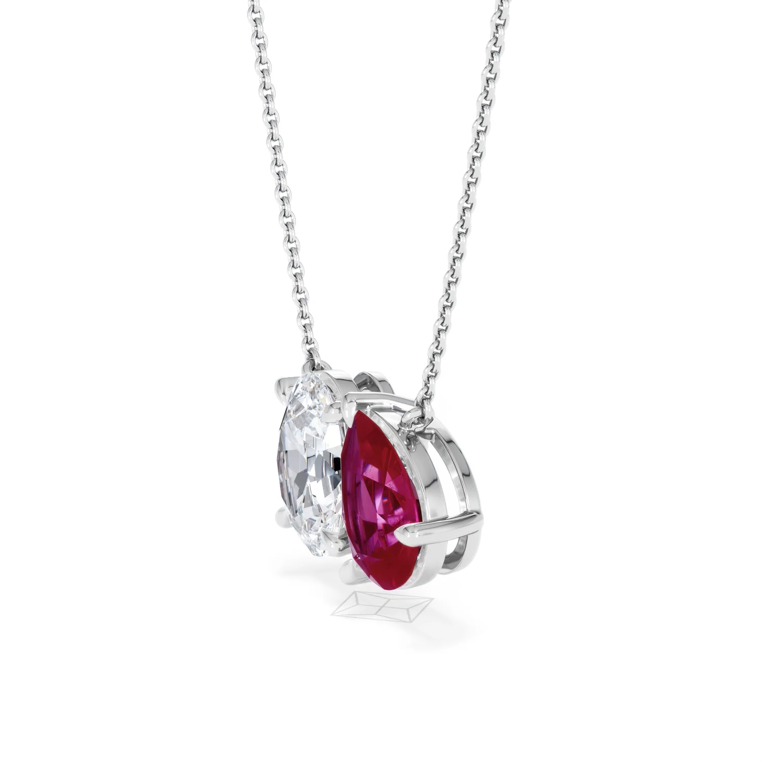 Toi Et Moi 1.50ct Oval Lab Diamond and 2.50ct Pear Lab Ruby Necklace in 18K White Gold - Image 73