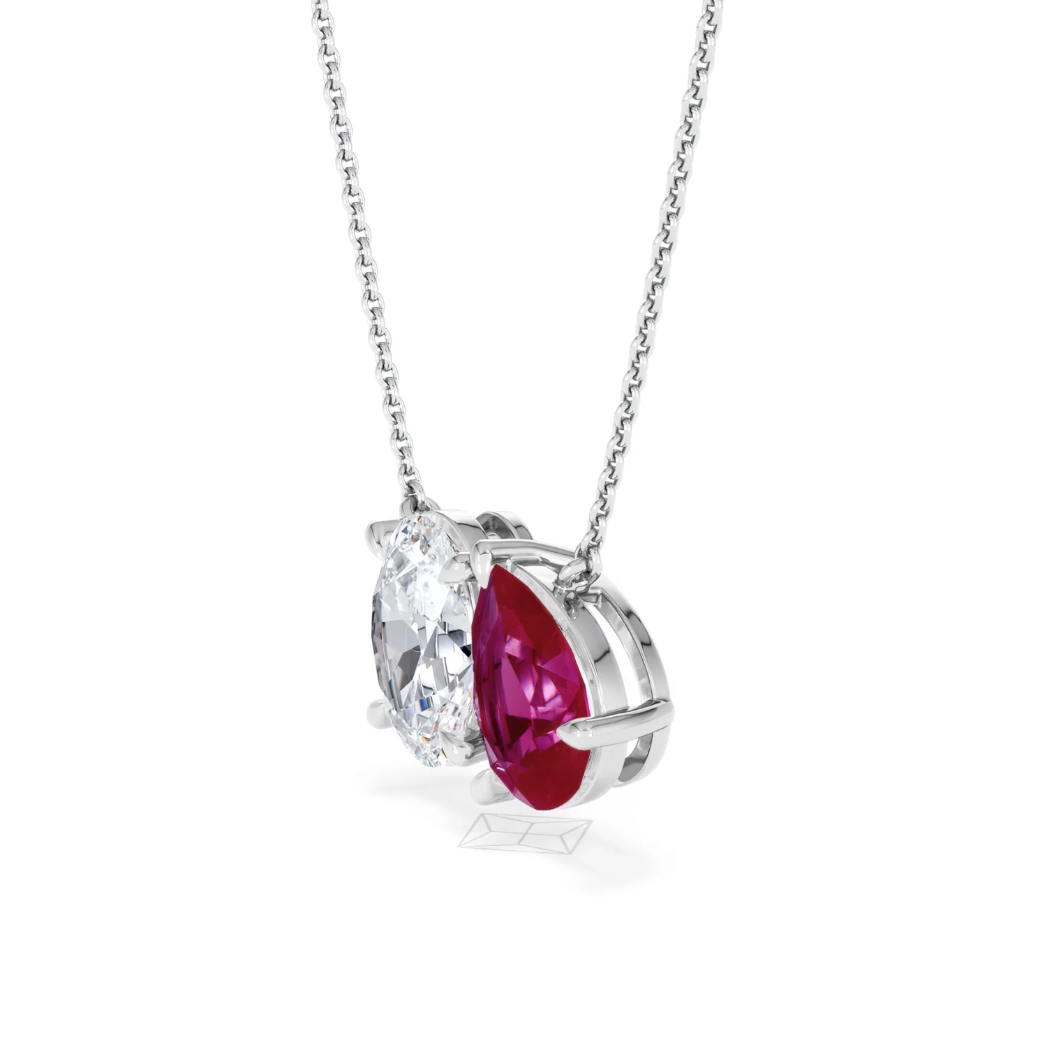 Toi Et Moi 1.50ct Oval Lab Diamond and 2.50ct Pear Lab Ruby Necklace in 18K White Gold - Image 74