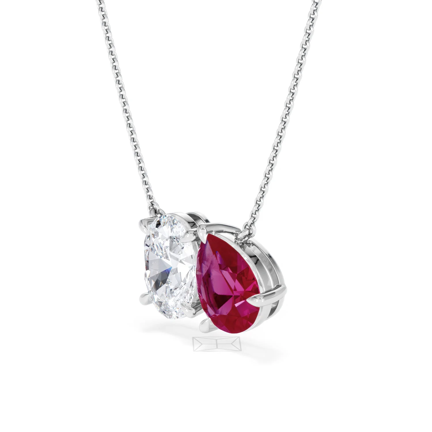 Toi Et Moi 1.50ct Oval Lab Diamond and 2.50ct Pear Lab Ruby Necklace in 18K White Gold - Image 77
