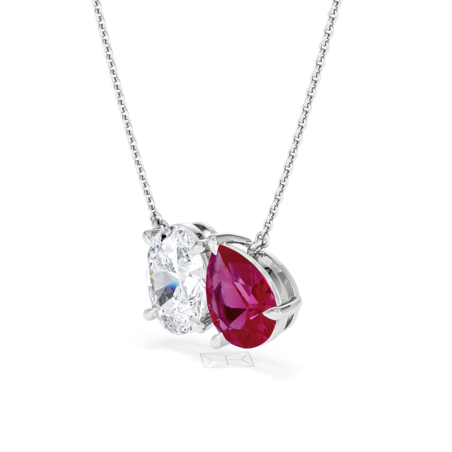 Toi Et Moi 1.50ct Oval Lab Diamond and 2.50ct Pear Lab Ruby Necklace in 18K White Gold - Image 78