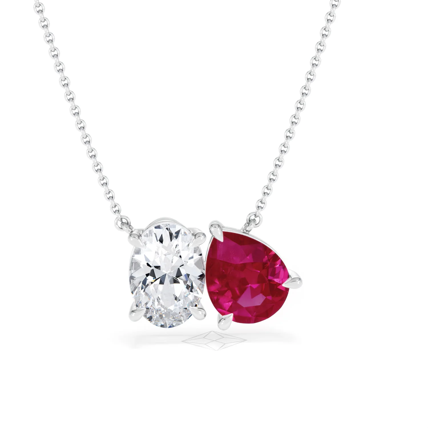 Toi Et Moi 1.50ct Oval Lab Diamond and 2.50ct Pear Lab Ruby Necklace in 18K White Gold - Image 8