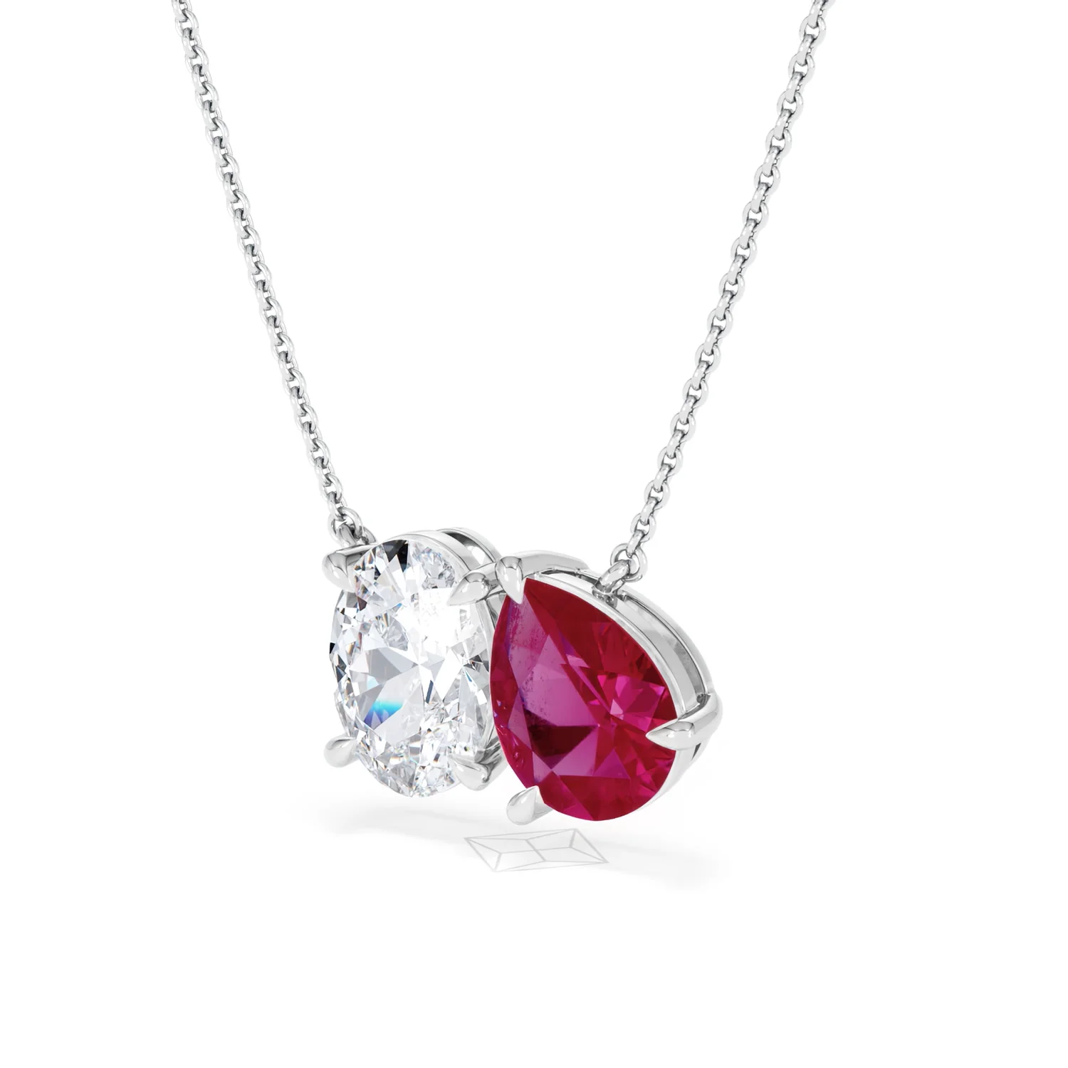 Toi Et Moi 1.50ct Oval Lab Diamond and 2.50ct Pear Lab Ruby Necklace in 18K White Gold - Image 80