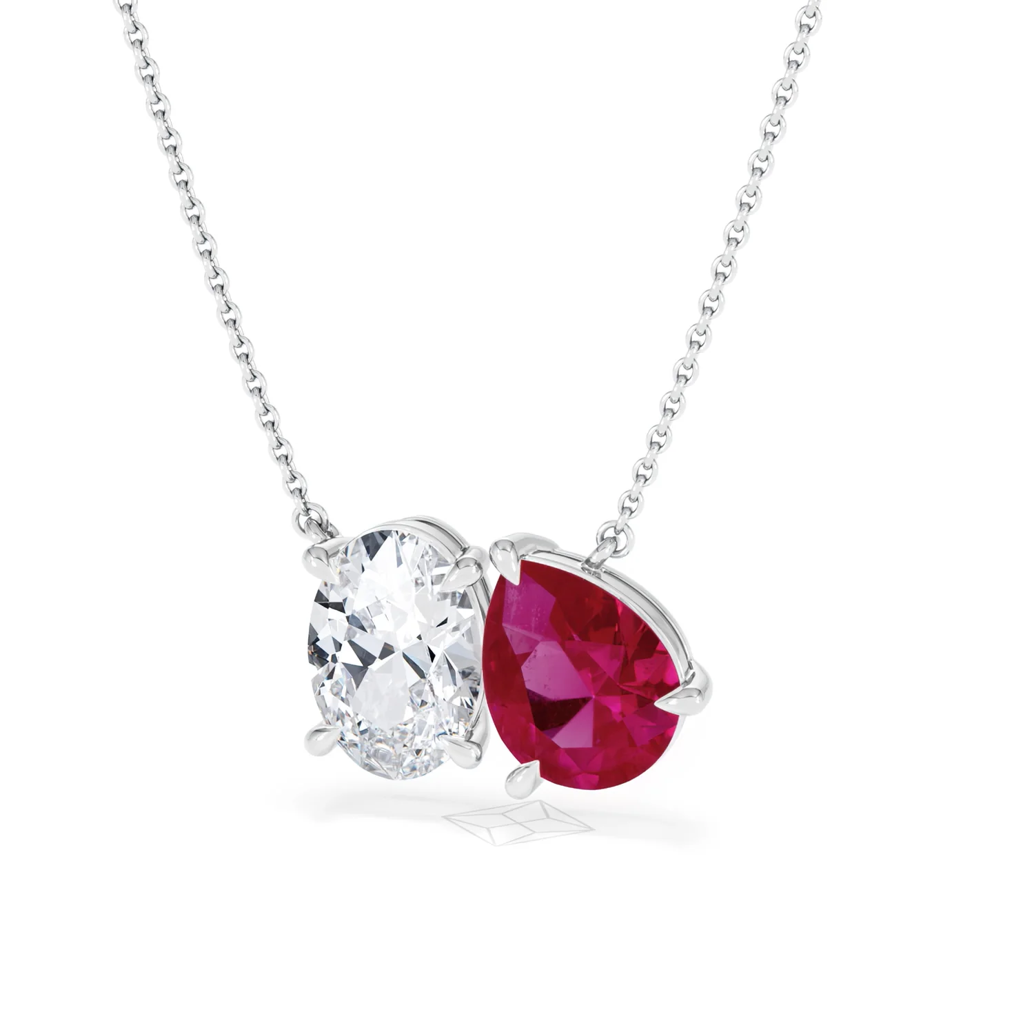 Toi Et Moi 1.50ct Oval Lab Diamond and 2.50ct Pear Lab Ruby Necklace in 18K White Gold - Image 83