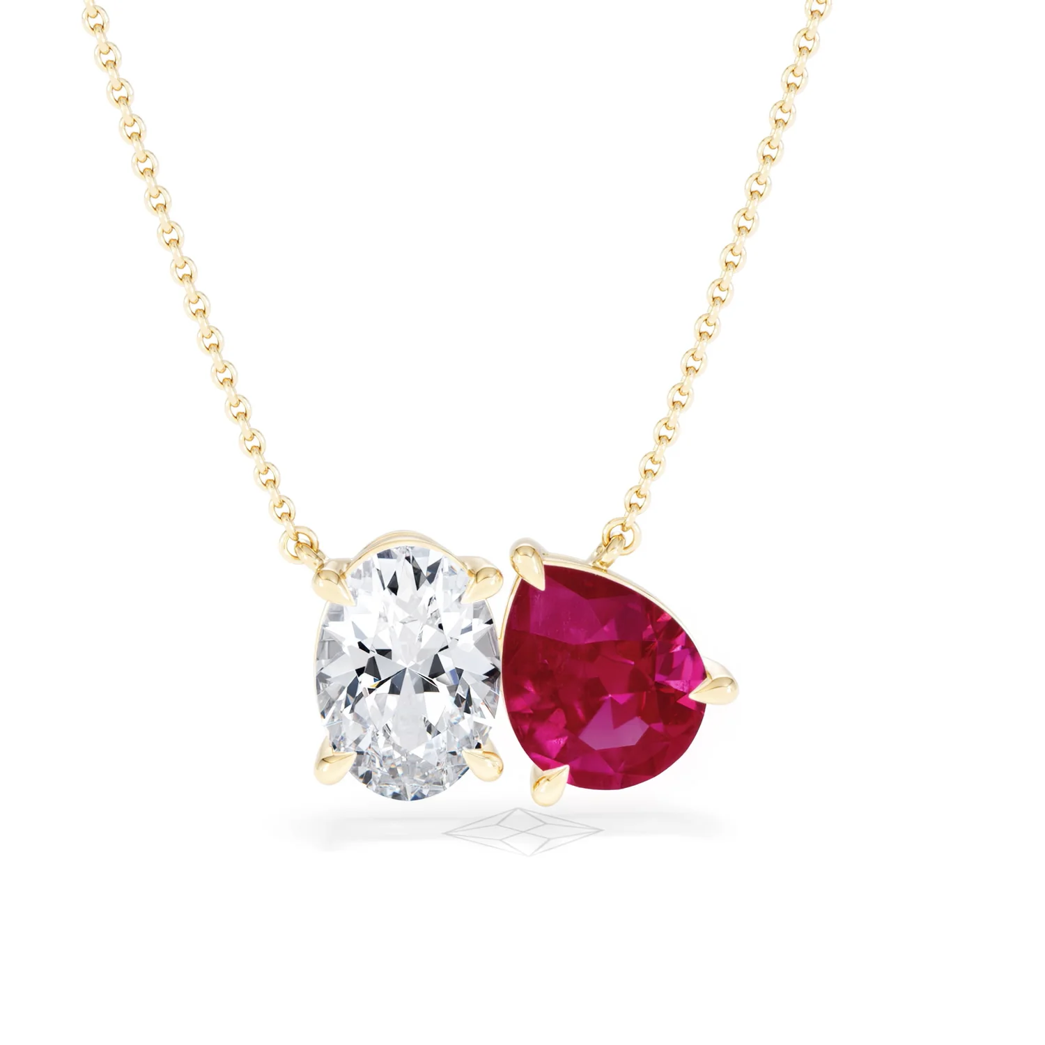 Toi Et Moi 1.50ct Oval Lab Diamond and 2.50ct Pear Lab Ruby Necklace in 18K Yellow Gold - Image 10