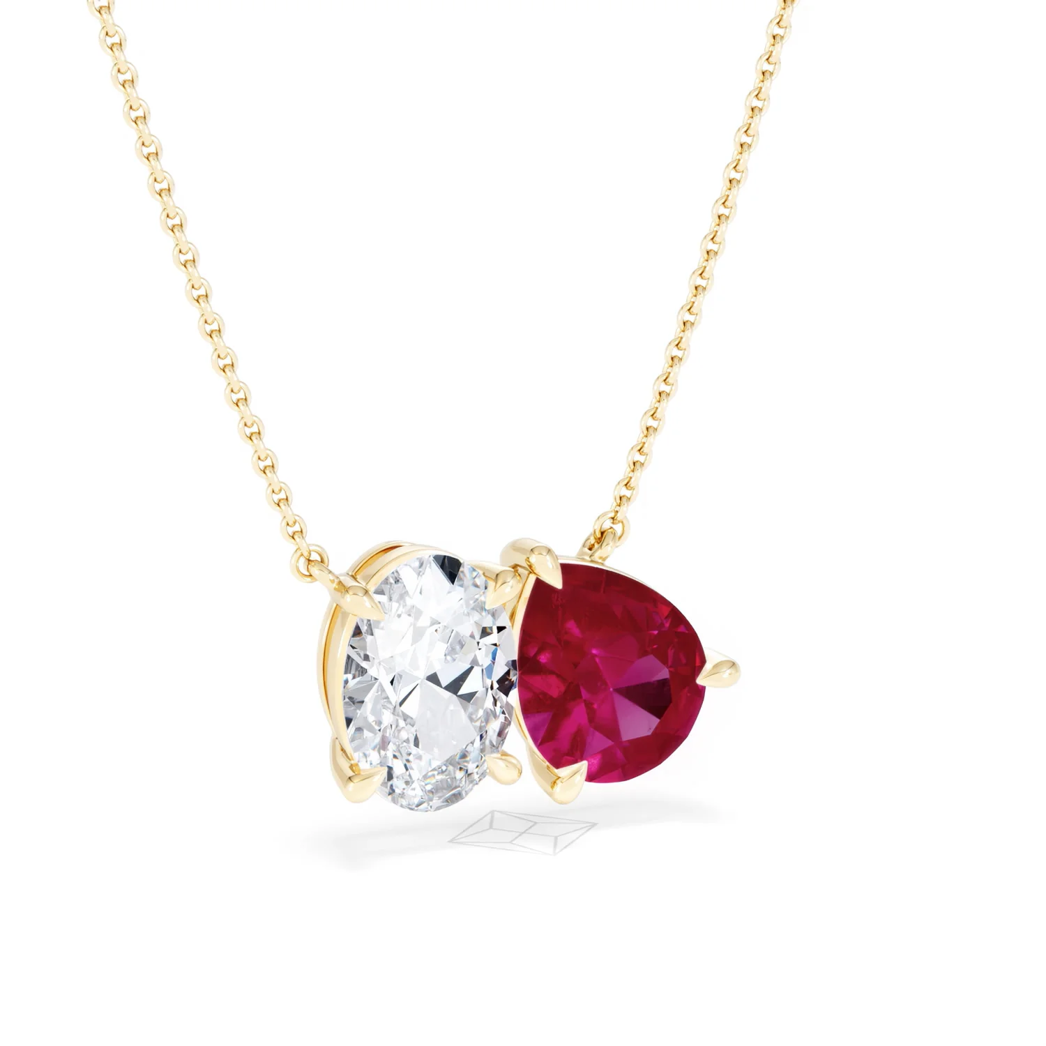 Toi Et Moi 1.50ct Oval Lab Diamond and 2.50ct Pear Lab Ruby Necklace in 18K Yellow Gold - Image 14