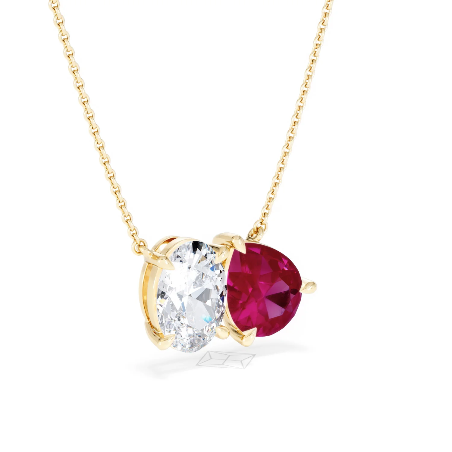 Toi Et Moi 1.50ct Oval Lab Diamond and 2.50ct Pear Lab Ruby Necklace in 18K Yellow Gold - Image 16