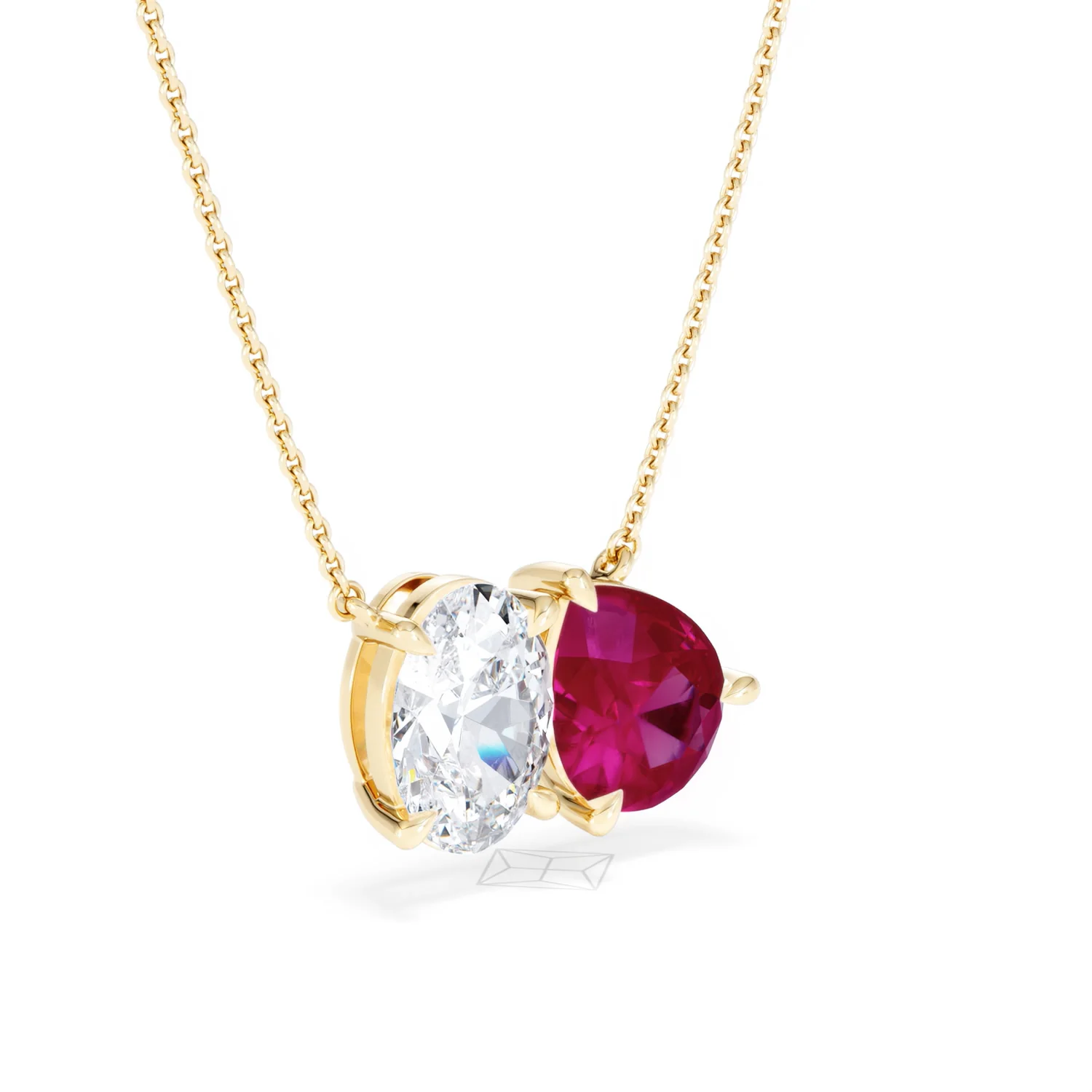 Toi Et Moi 1.50ct Oval Lab Diamond and 2.50ct Pear Lab Ruby Necklace in 18K Yellow Gold - Image 17