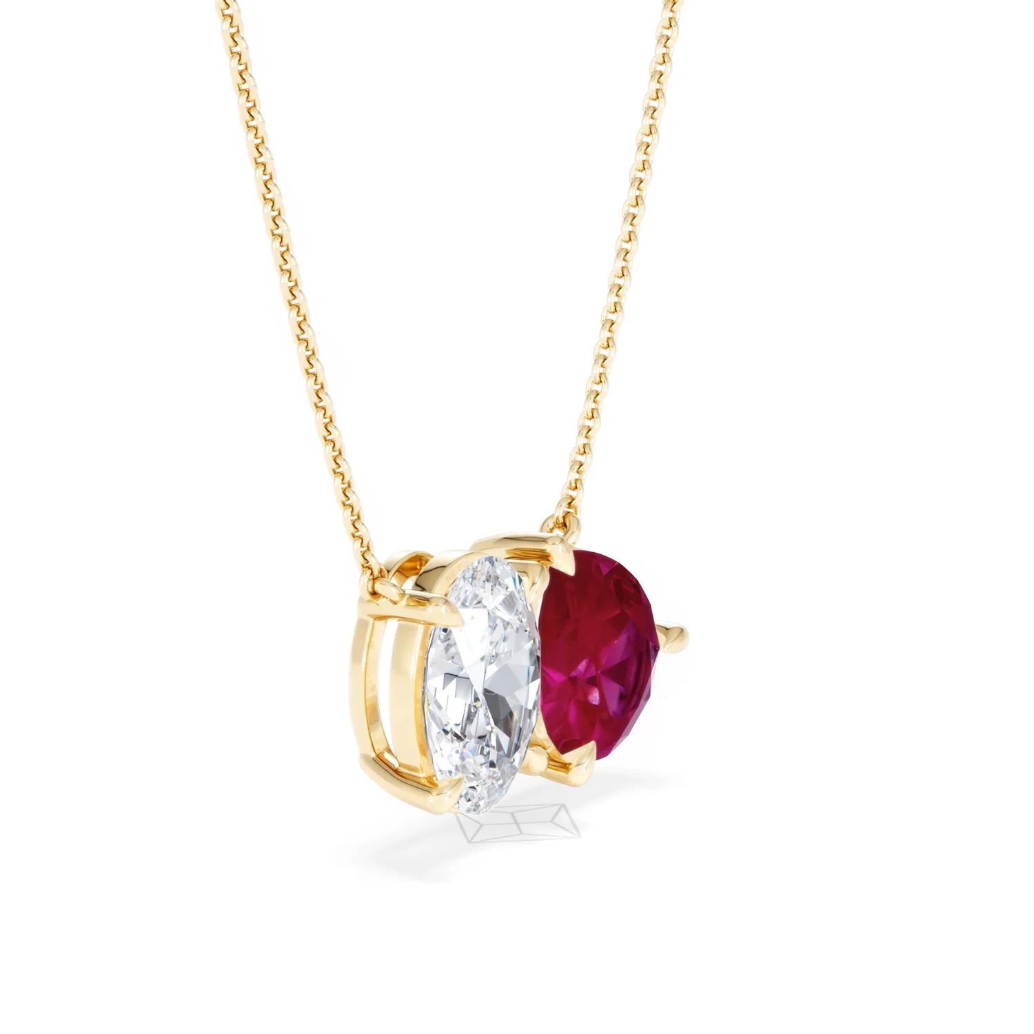 Toi Et Moi 1.50ct Oval Lab Diamond and 2.50ct Pear Lab Ruby Necklace in 18K Yellow Gold - Image 21