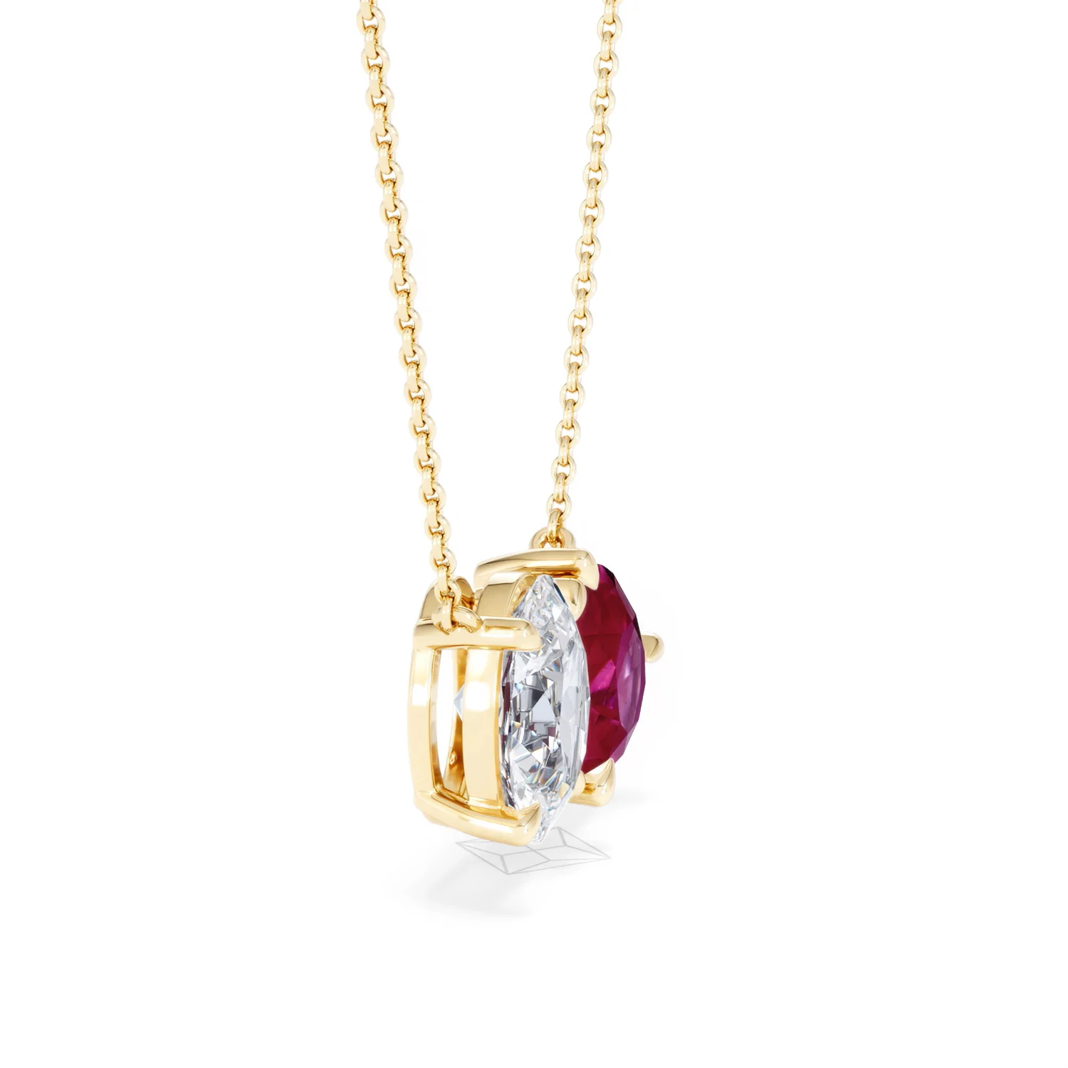 Toi Et Moi 1.50ct Oval Lab Diamond and 2.50ct Pear Lab Ruby Necklace in 18K Yellow Gold - Image 25