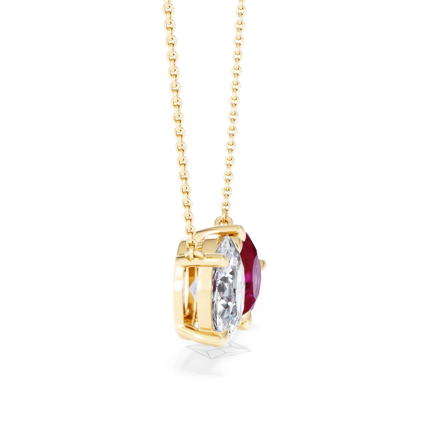 Toi Et Moi 1.50ct Oval Lab Diamond and 2.50ct Pear Lab Ruby Necklace in 18K Yellow Gold - Image 26