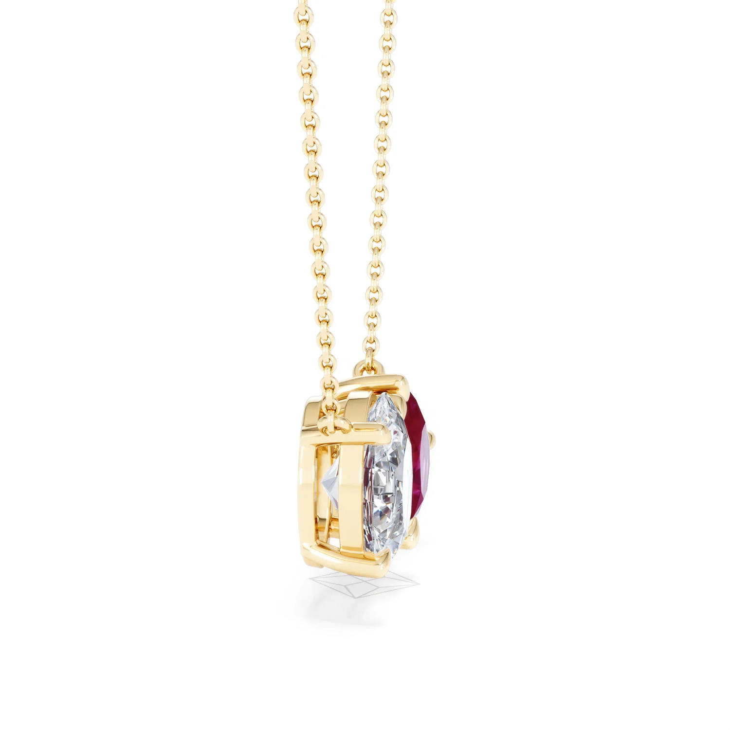 Toi Et Moi 1.50ct Oval Lab Diamond and 2.50ct Pear Lab Ruby Necklace in 18K Yellow Gold - Image 27