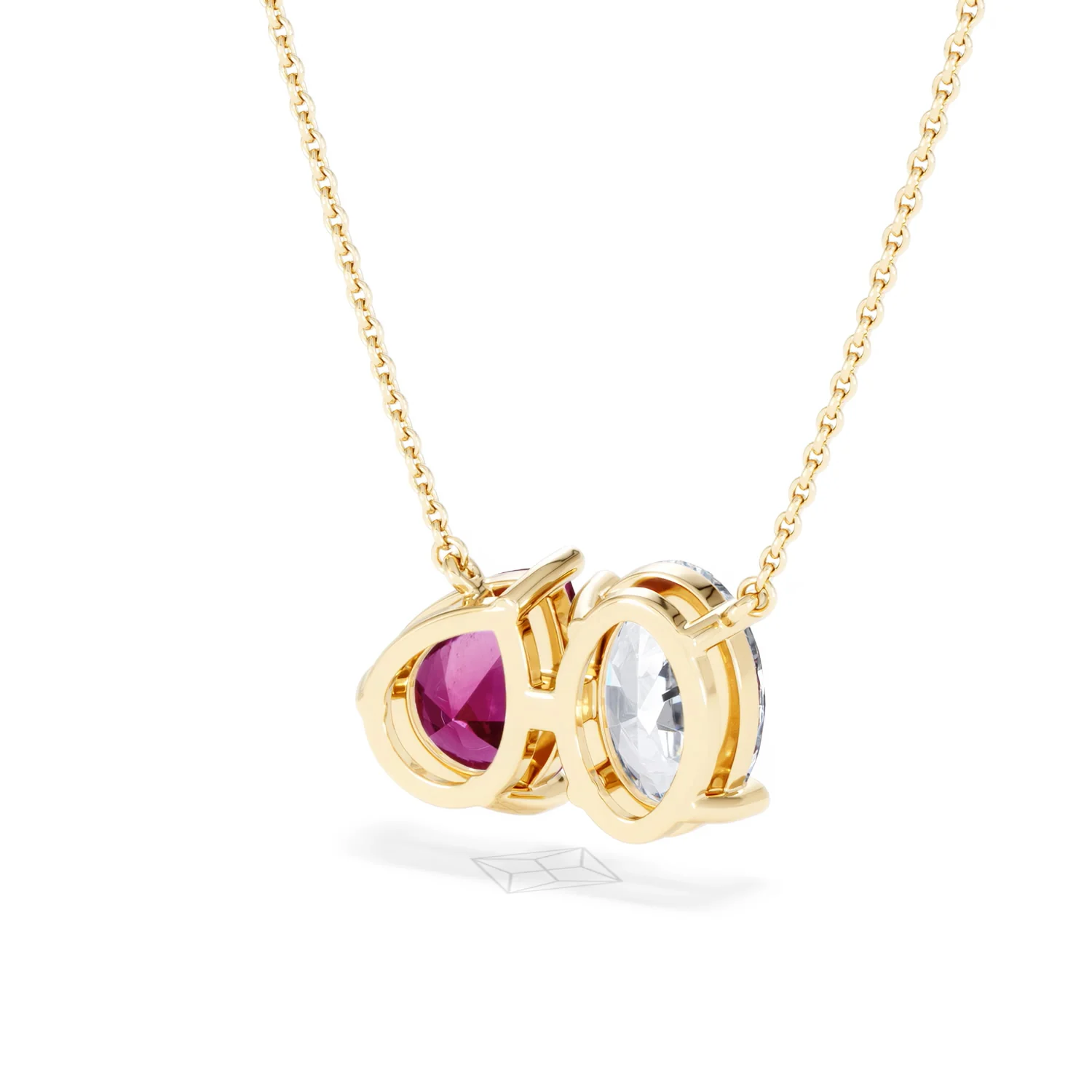Toi Et Moi 1.50ct Oval Lab Diamond and 2.50ct Pear Lab Ruby Necklace in 18K Yellow Gold - Image 43