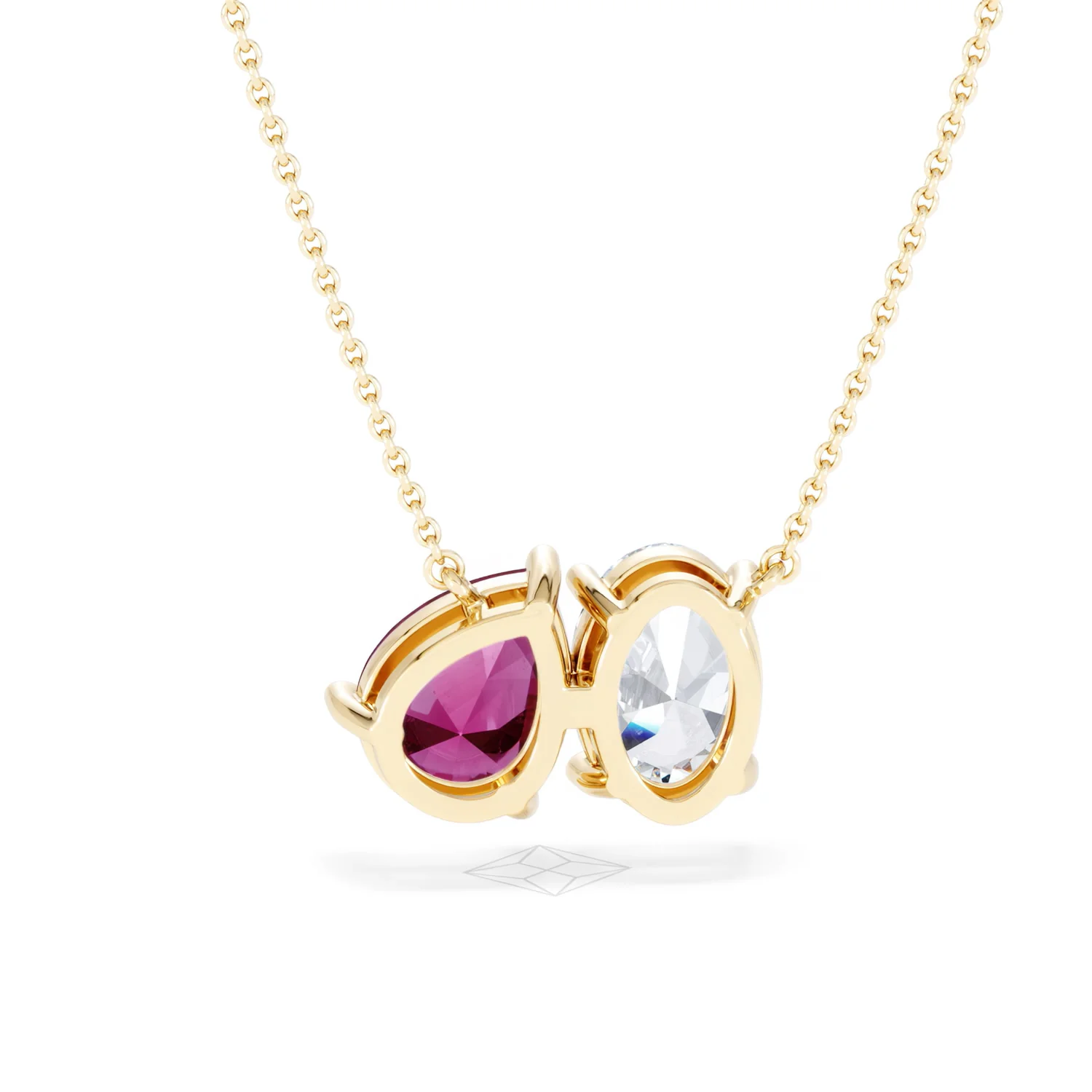 Toi Et Moi 1.50ct Oval Lab Diamond and 2.50ct Pear Lab Ruby Necklace in 18K Yellow Gold - Image 50