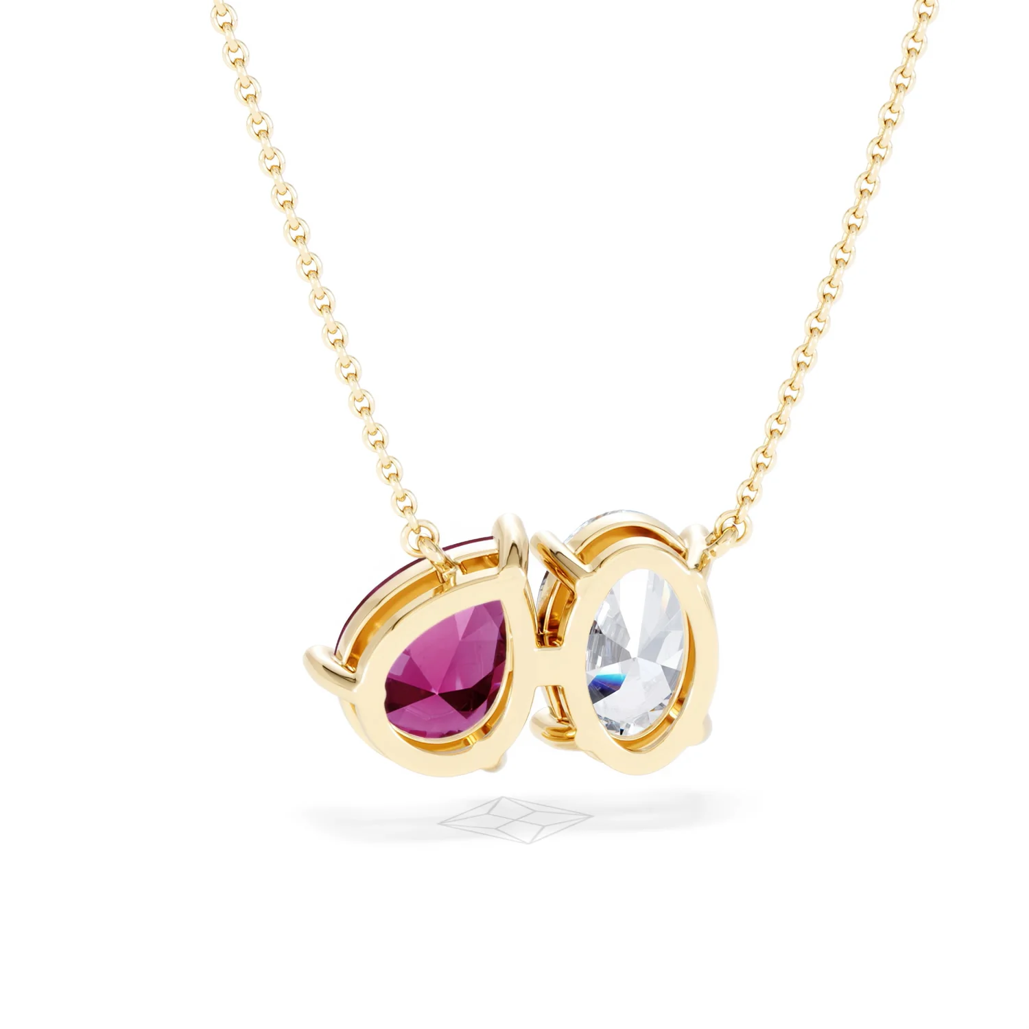 Toi Et Moi 1.50ct Oval Lab Diamond and 2.50ct Pear Lab Ruby Necklace in 18K Yellow Gold - Image 51