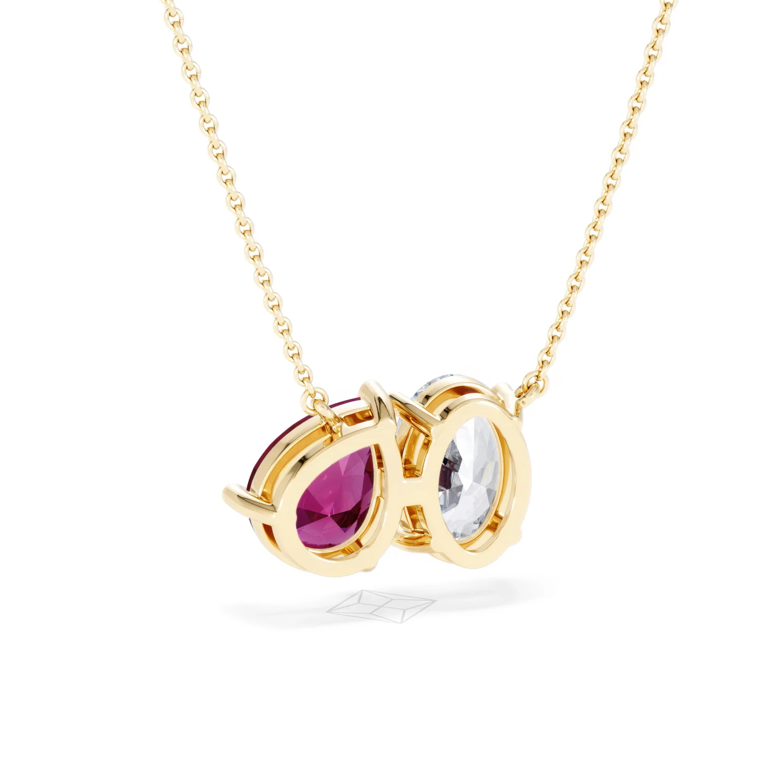 Toi Et Moi 1.50ct Oval Lab Diamond and 2.50ct Pear Lab Ruby Necklace in 18K Yellow Gold - Image 53