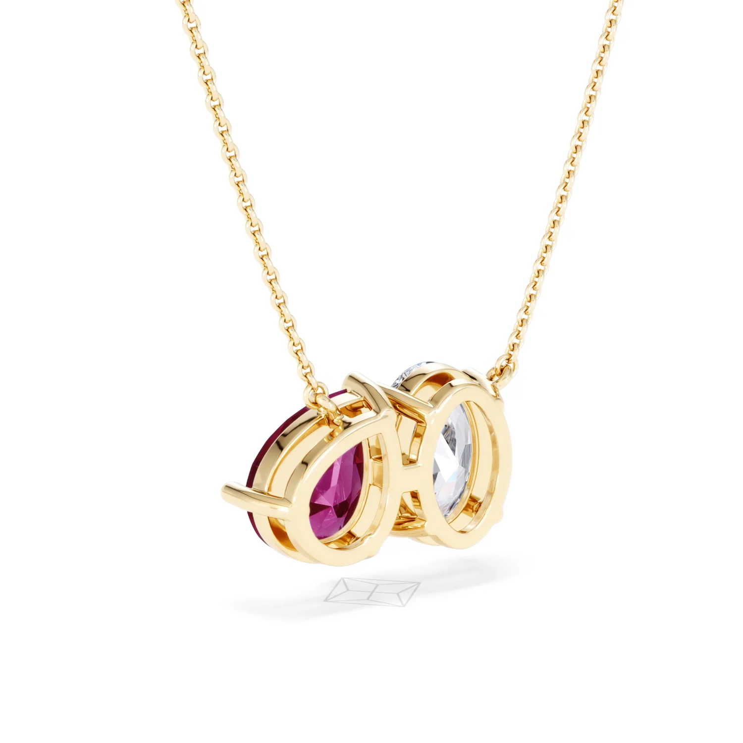 Toi Et Moi 1.50ct Oval Lab Diamond and 2.50ct Pear Lab Ruby Necklace in 18K Yellow Gold - Image 56