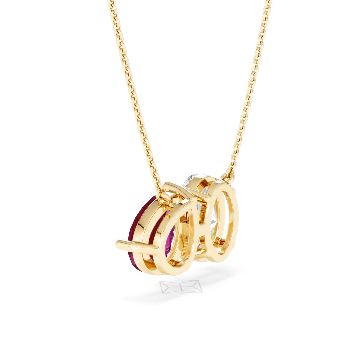 Toi Et Moi 1.50ct Oval Lab Diamond and 2.50ct Pear Lab Ruby Necklace in 18K Yellow Gold - Image 60