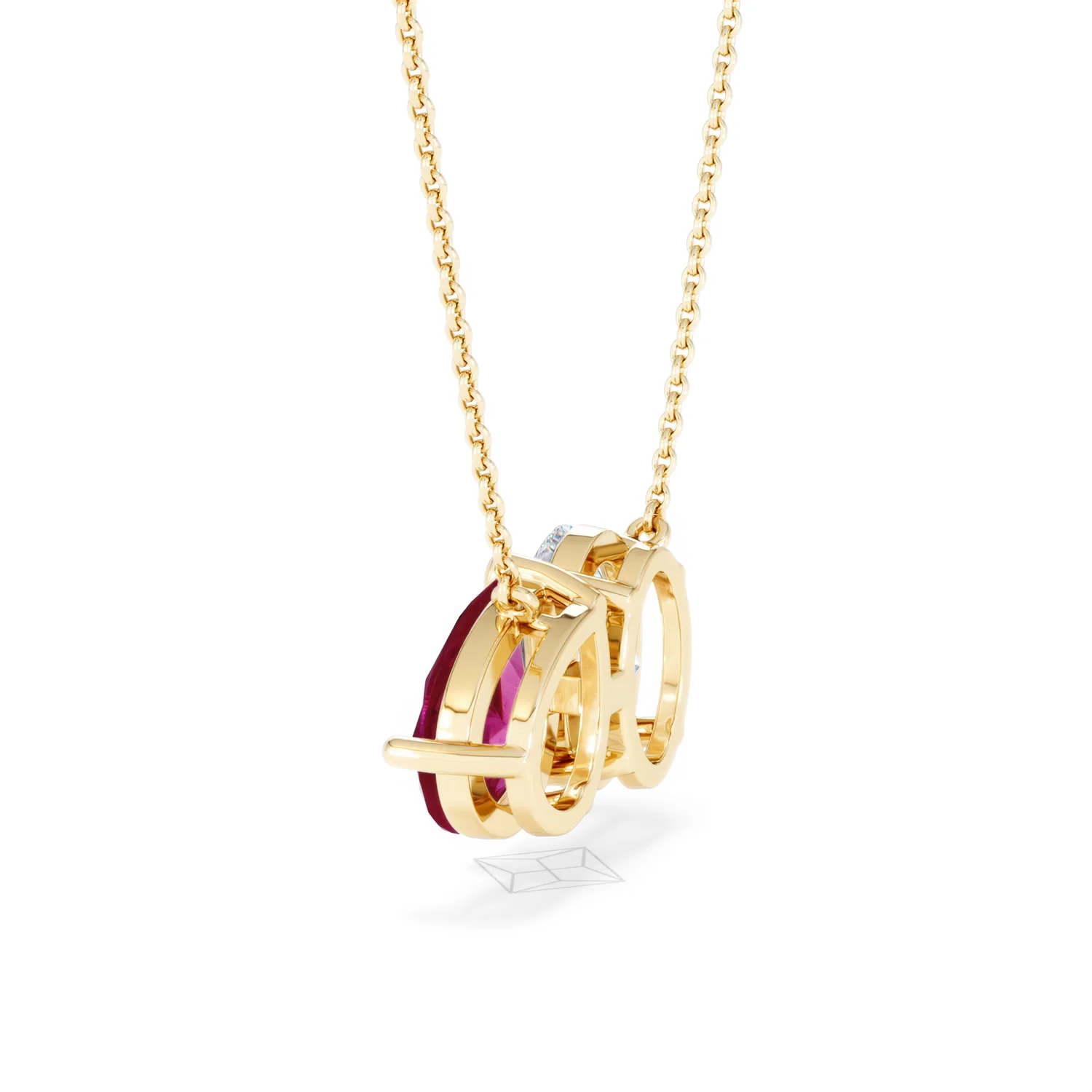 Toi Et Moi 1.50ct Oval Lab Diamond and 2.50ct Pear Lab Ruby Necklace in 18K Yellow Gold - Image 63