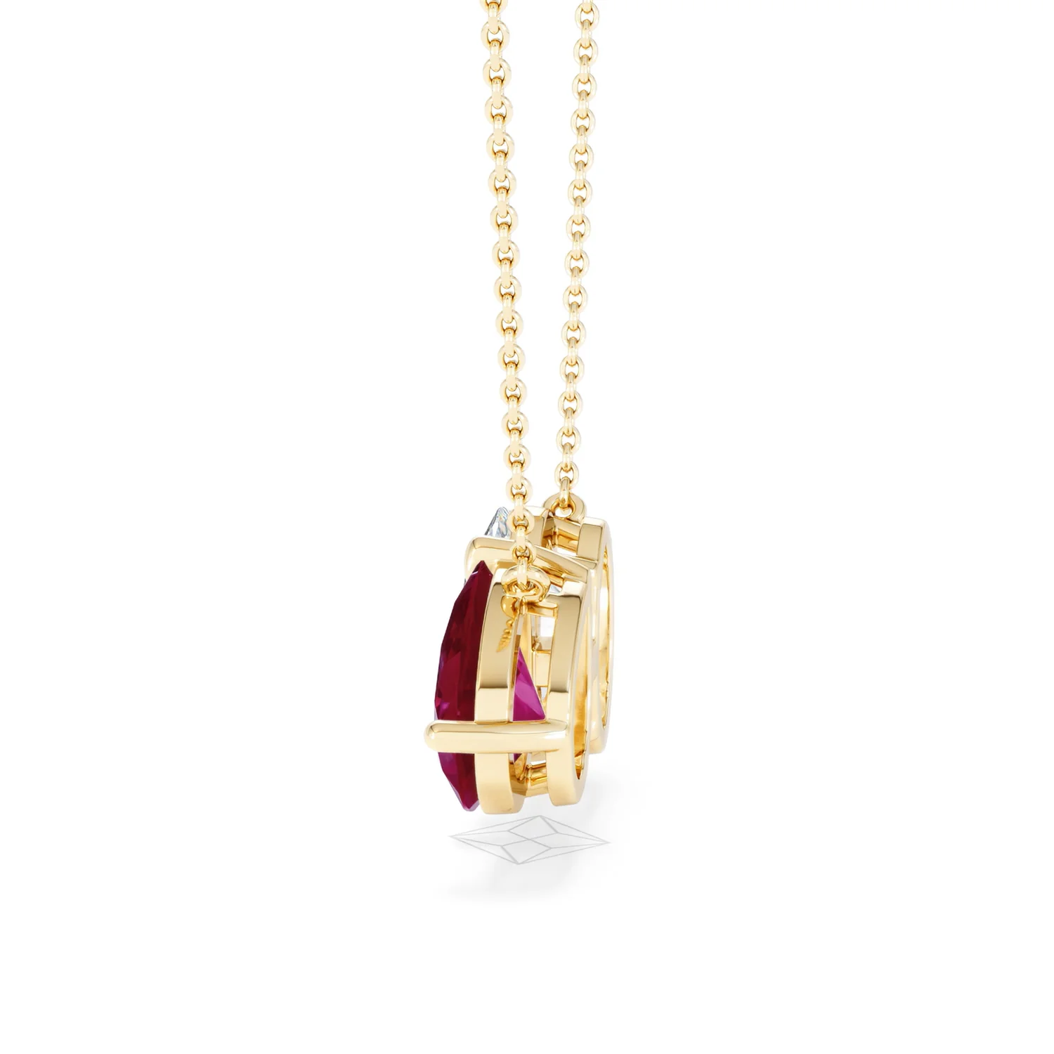 Toi Et Moi 1.50ct Oval Lab Diamond and 2.50ct Pear Lab Ruby Necklace in 18K Yellow Gold - Image 67