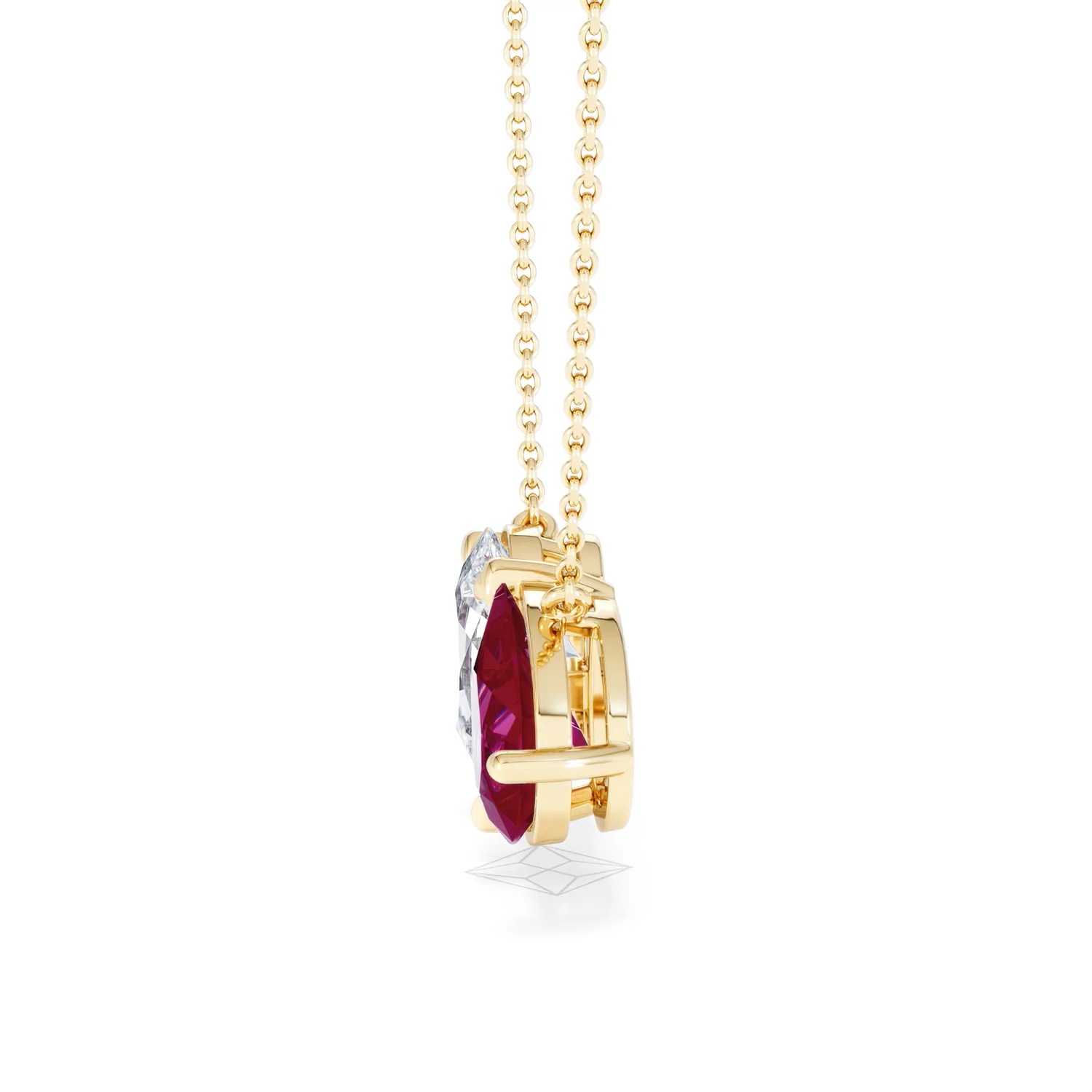 Toi Et Moi 1.50ct Oval Lab Diamond and 2.50ct Pear Lab Ruby Necklace in 18K Yellow Gold - Image 70