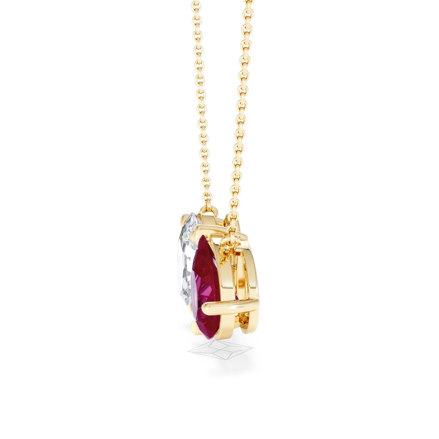 Toi Et Moi 1.50ct Oval Lab Diamond and 2.50ct Pear Lab Ruby Necklace in 18K Yellow Gold - Image 71