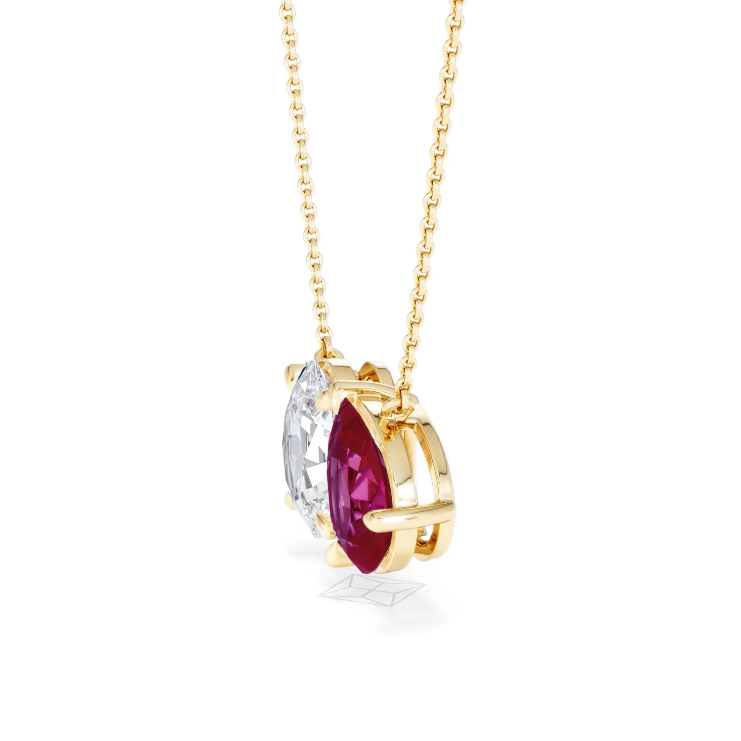 Toi Et Moi 1.50ct Oval Lab Diamond and 2.50ct Pear Lab Ruby Necklace in 18K Yellow Gold - Image 73