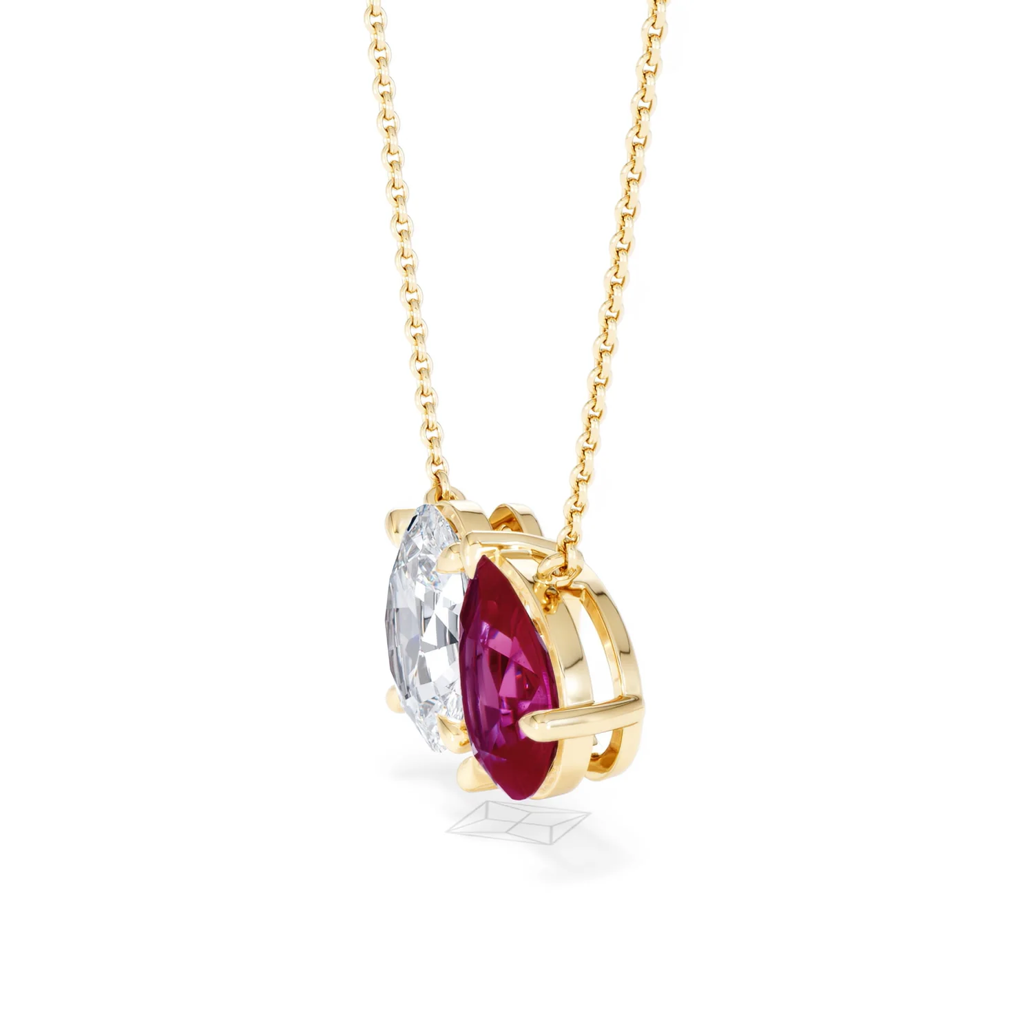 Toi Et Moi 1.50ct Oval Lab Diamond and 2.50ct Pear Lab Ruby Necklace in 18K Yellow Gold - Image 74