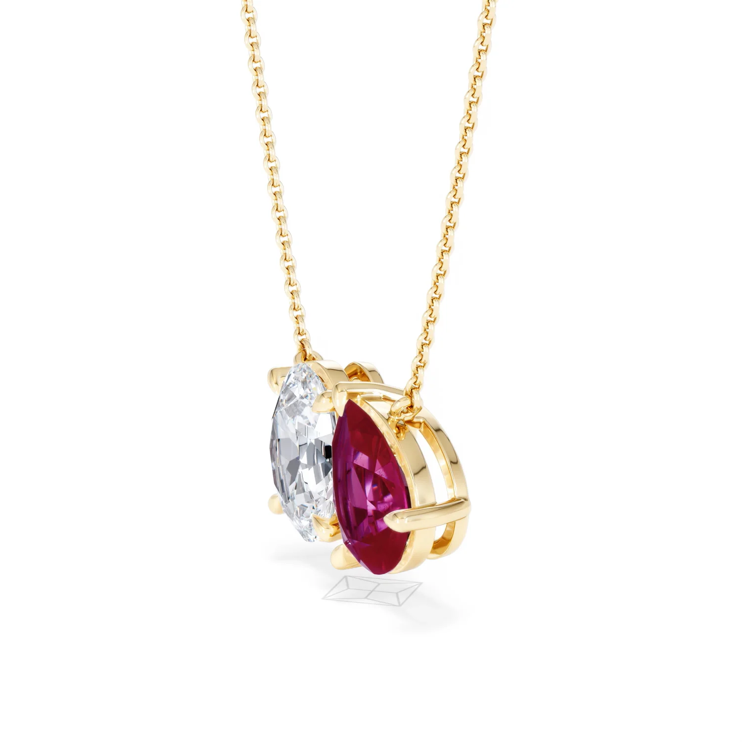 Toi Et Moi 1.50ct Oval Lab Diamond and 2.50ct Pear Lab Ruby Necklace in 18K Yellow Gold - Image 75