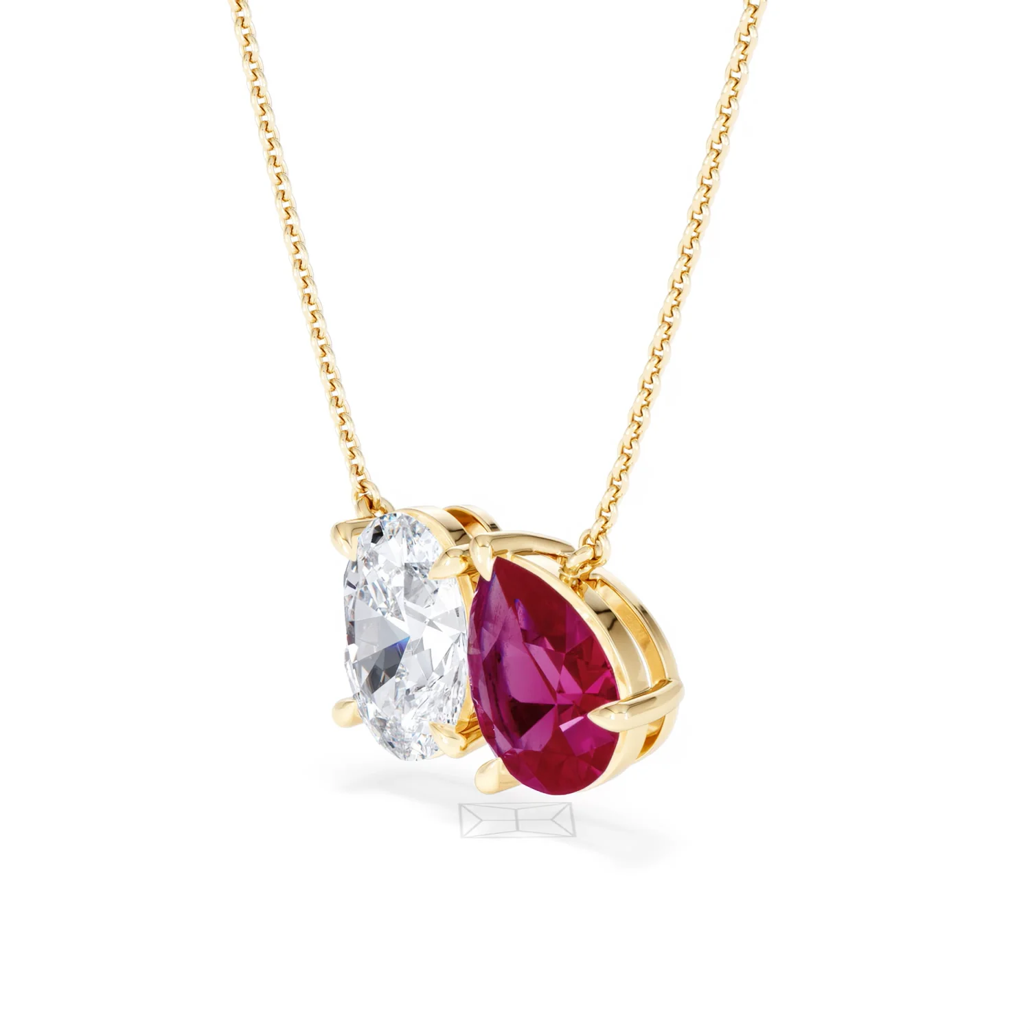 Toi Et Moi 1.50ct Oval Lab Diamond and 2.50ct Pear Lab Ruby Necklace in 18K Yellow Gold - Image 79