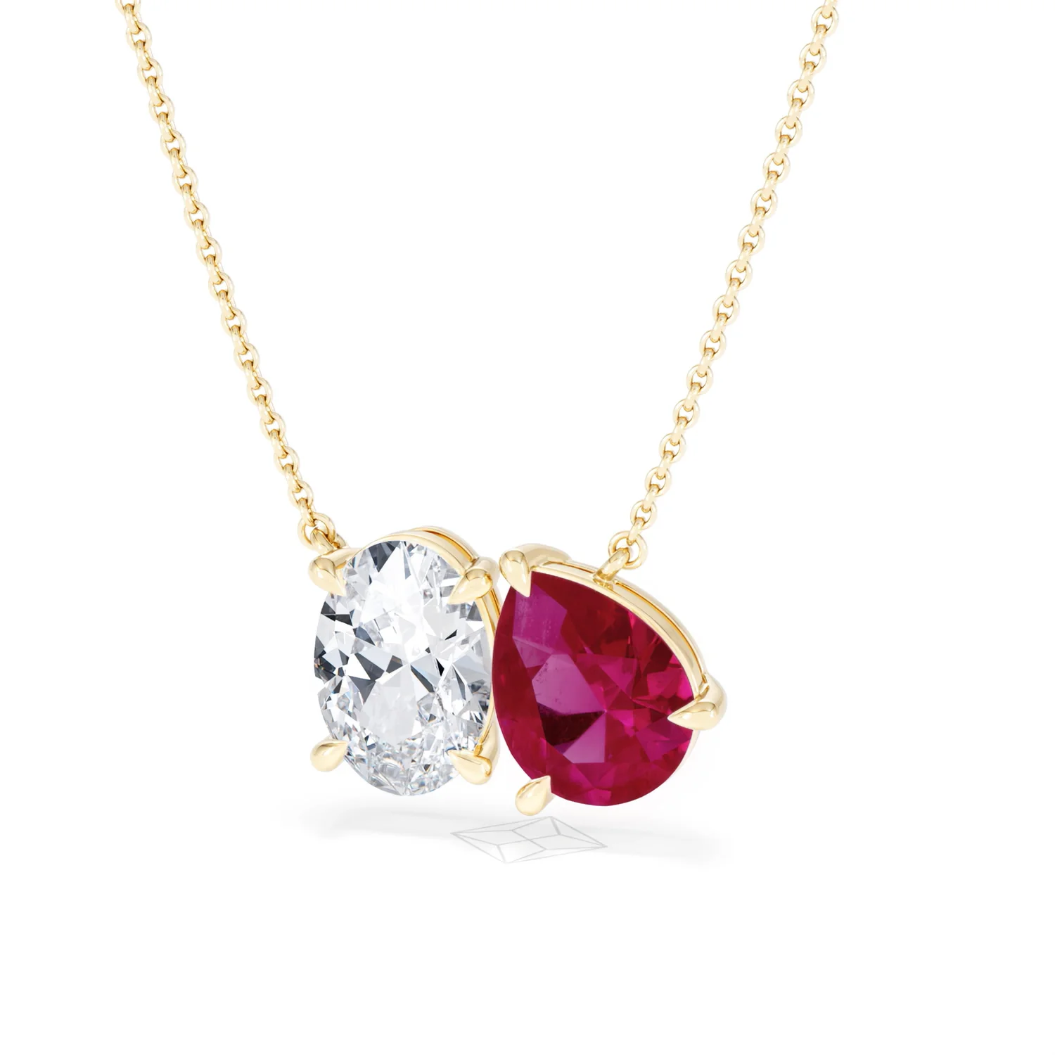 Toi Et Moi 1.50ct Oval Lab Diamond and 2.50ct Pear Lab Ruby Necklace in 18K Yellow Gold - Image 85