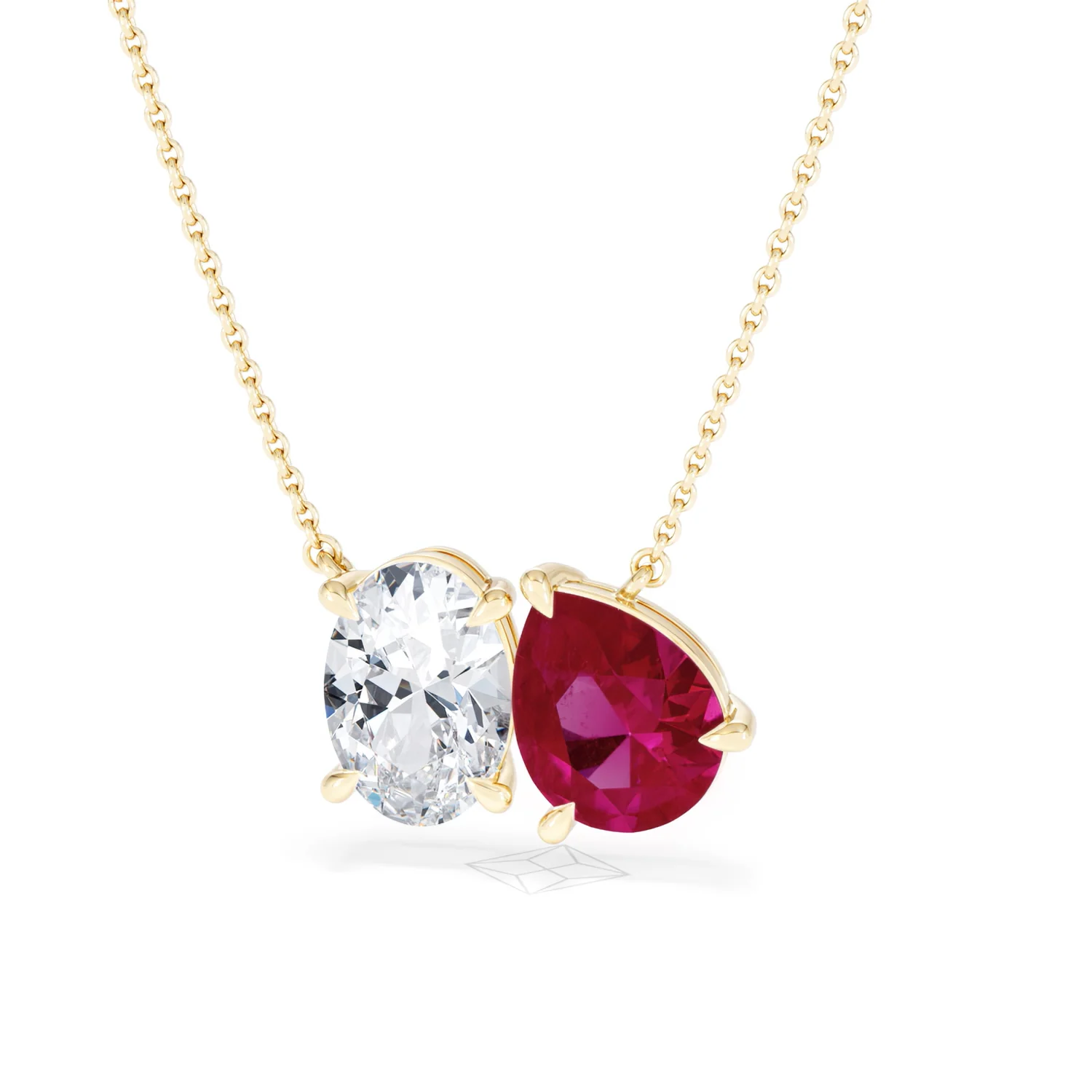 Toi Et Moi 1.50ct Oval Lab Diamond and 2.50ct Pear Lab Ruby Necklace in 18K Yellow Gold - Image 86