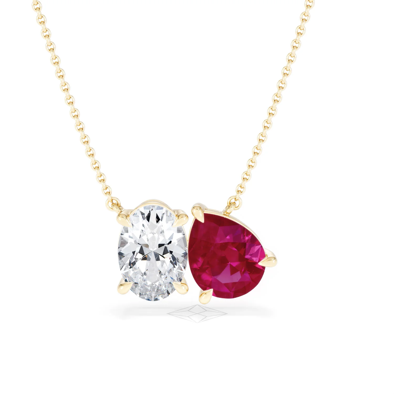 Toi Et Moi 1.50ct Oval Lab Diamond and 2.50ct Pear Lab Ruby Necklace in 18K Yellow Gold - Image 9