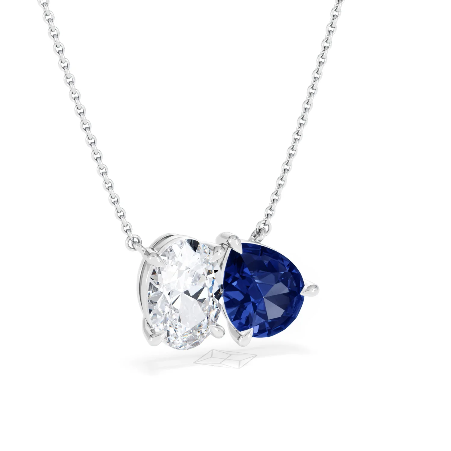 Toi Et Moi 1.50ct Oval Lab Diamond and 2.50ct Pear Lab Sapphire Necklace in 18K White Gold - Image 12