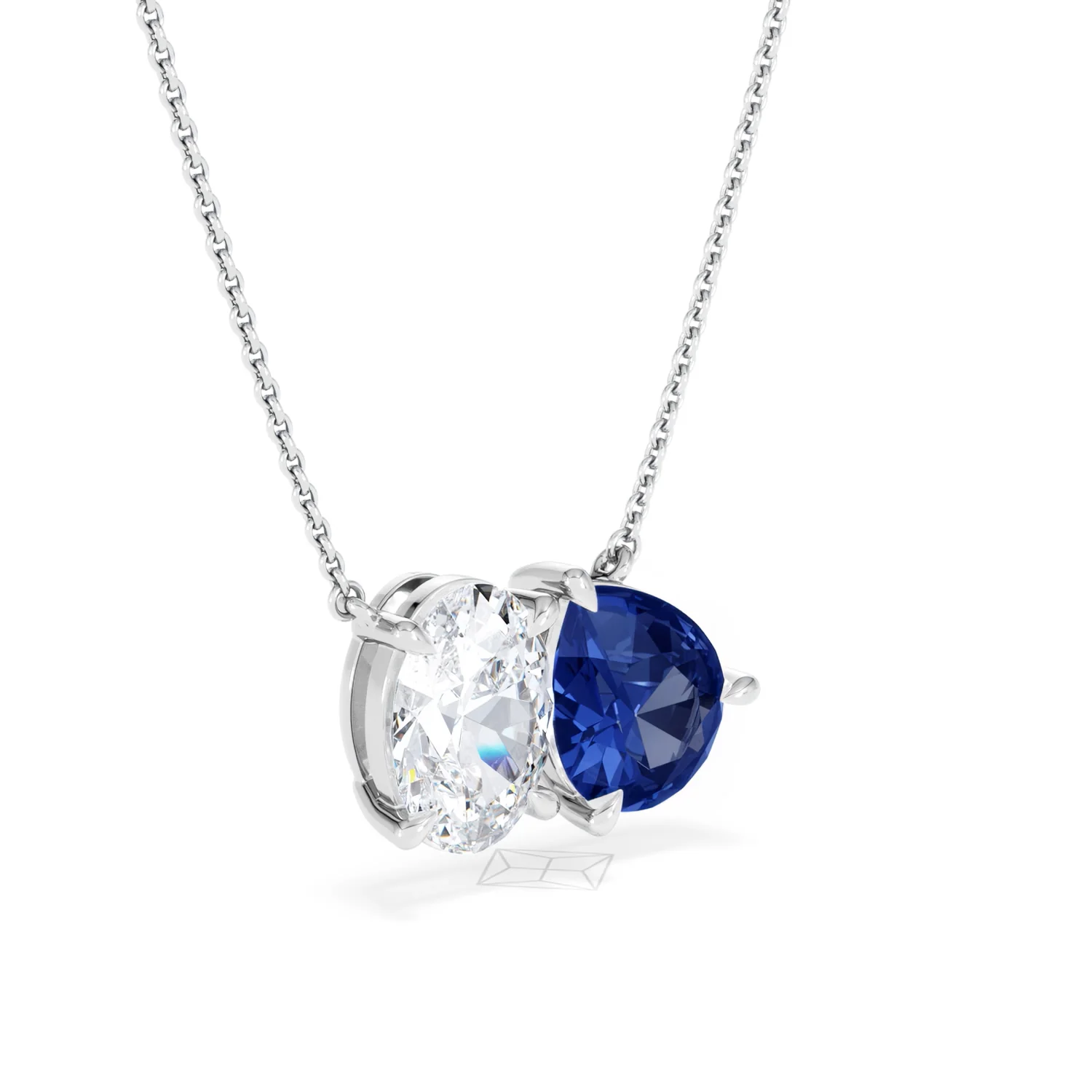 Toi Et Moi 1.50ct Oval Lab Diamond and 2.50ct Pear Lab Sapphire Necklace in 18K White Gold - Image 15