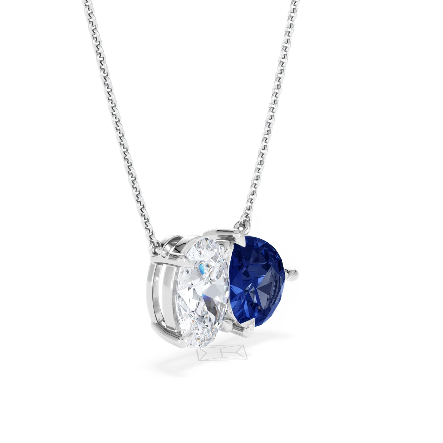Toi Et Moi 1.50ct Oval Lab Diamond and 2.50ct Pear Lab Sapphire Necklace in 18K White Gold - Image 18