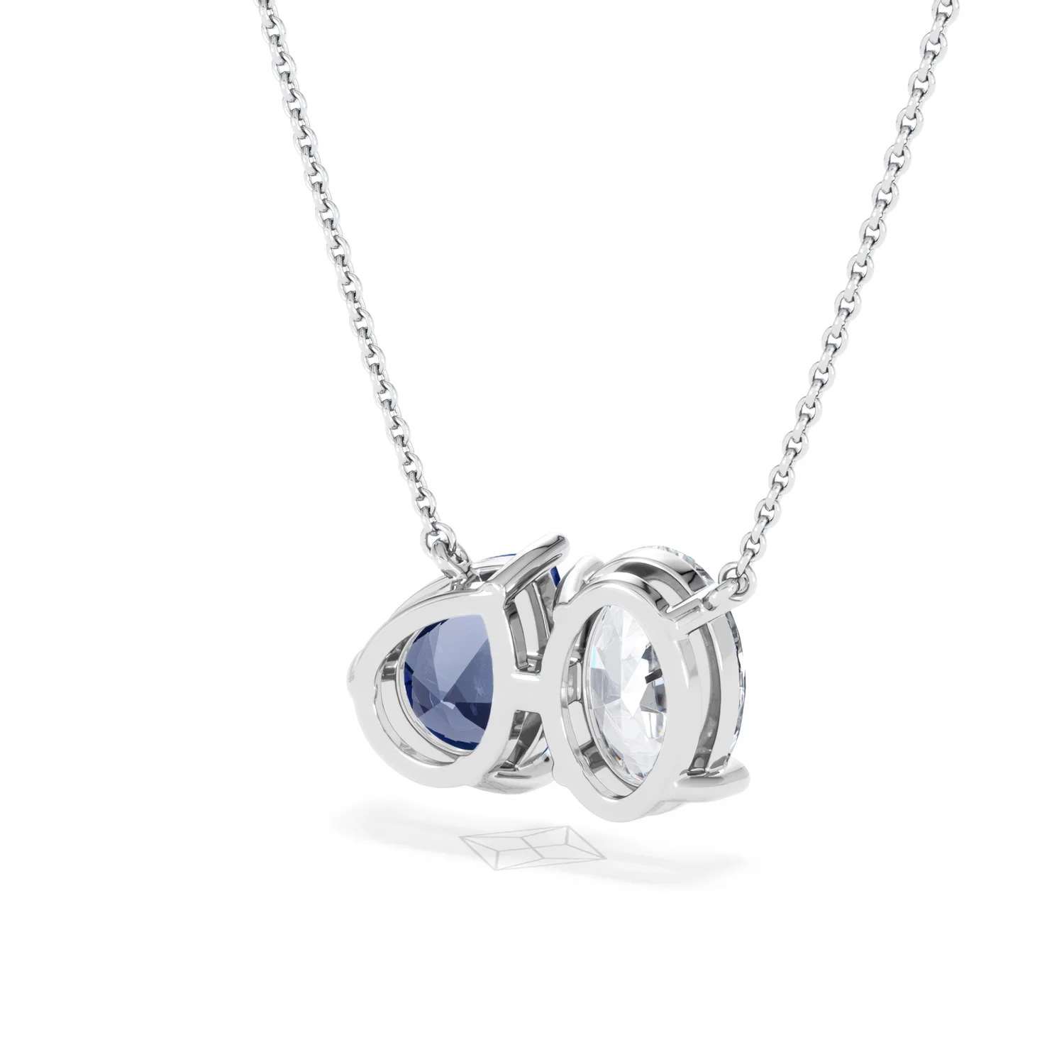 Toi Et Moi 1.50ct Oval Lab Diamond and 2.50ct Pear Lab Sapphire Necklace in 18K White Gold - Image 41