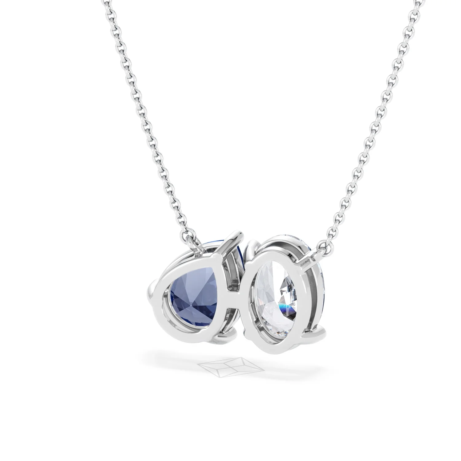 Toi Et Moi 1.50ct Oval Lab Diamond and 2.50ct Pear Lab Sapphire Necklace in 18K White Gold - Image 43