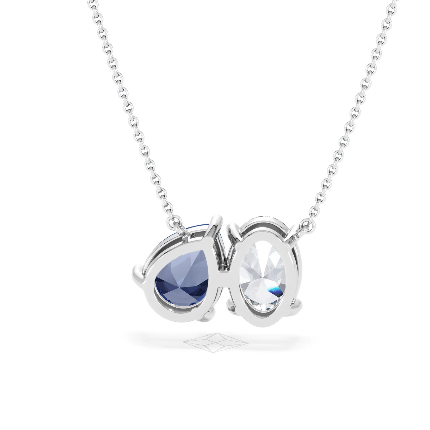 Toi Et Moi 1.50ct Oval Lab Diamond and 2.50ct Pear Lab Sapphire Necklace in 18K White Gold - Image 46