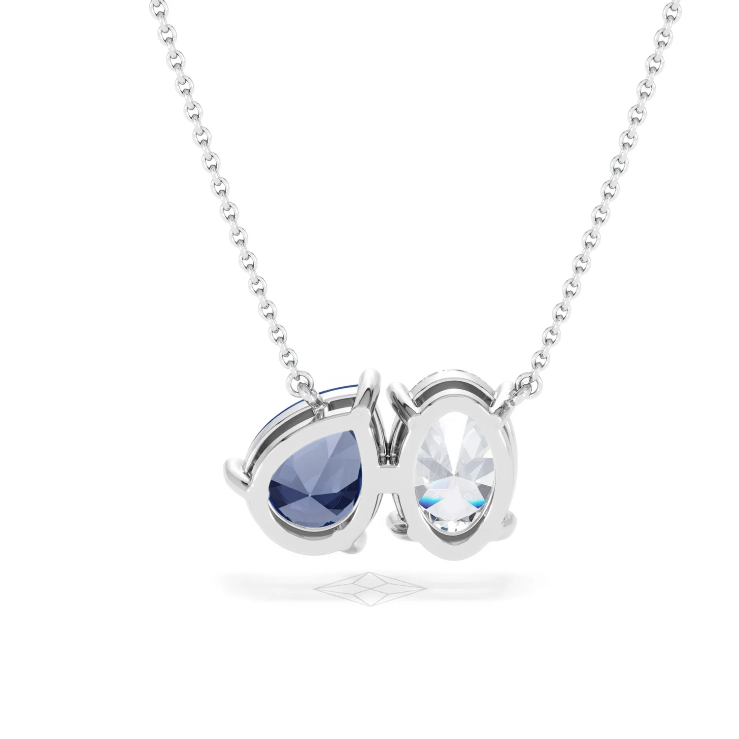 Toi Et Moi 1.50ct Oval Lab Diamond and 2.50ct Pear Lab Sapphire Necklace in 18K White Gold - Image 47