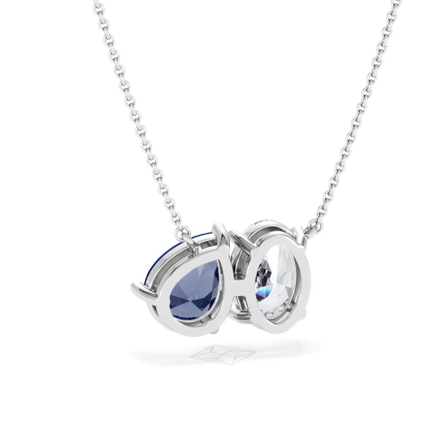 Toi Et Moi 1.50ct Oval Lab Diamond and 2.50ct Pear Lab Sapphire Necklace in 18K White Gold - Image 50