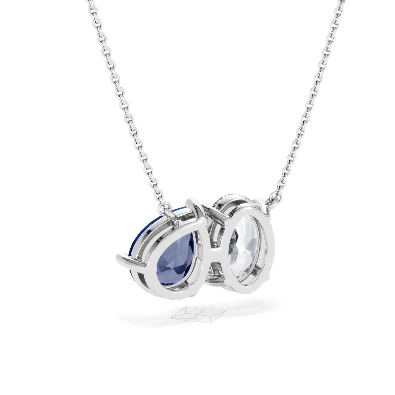 Toi Et Moi 1.50ct Oval Lab Diamond and 2.50ct Pear Lab Sapphire Necklace in 18K White Gold - Image 52