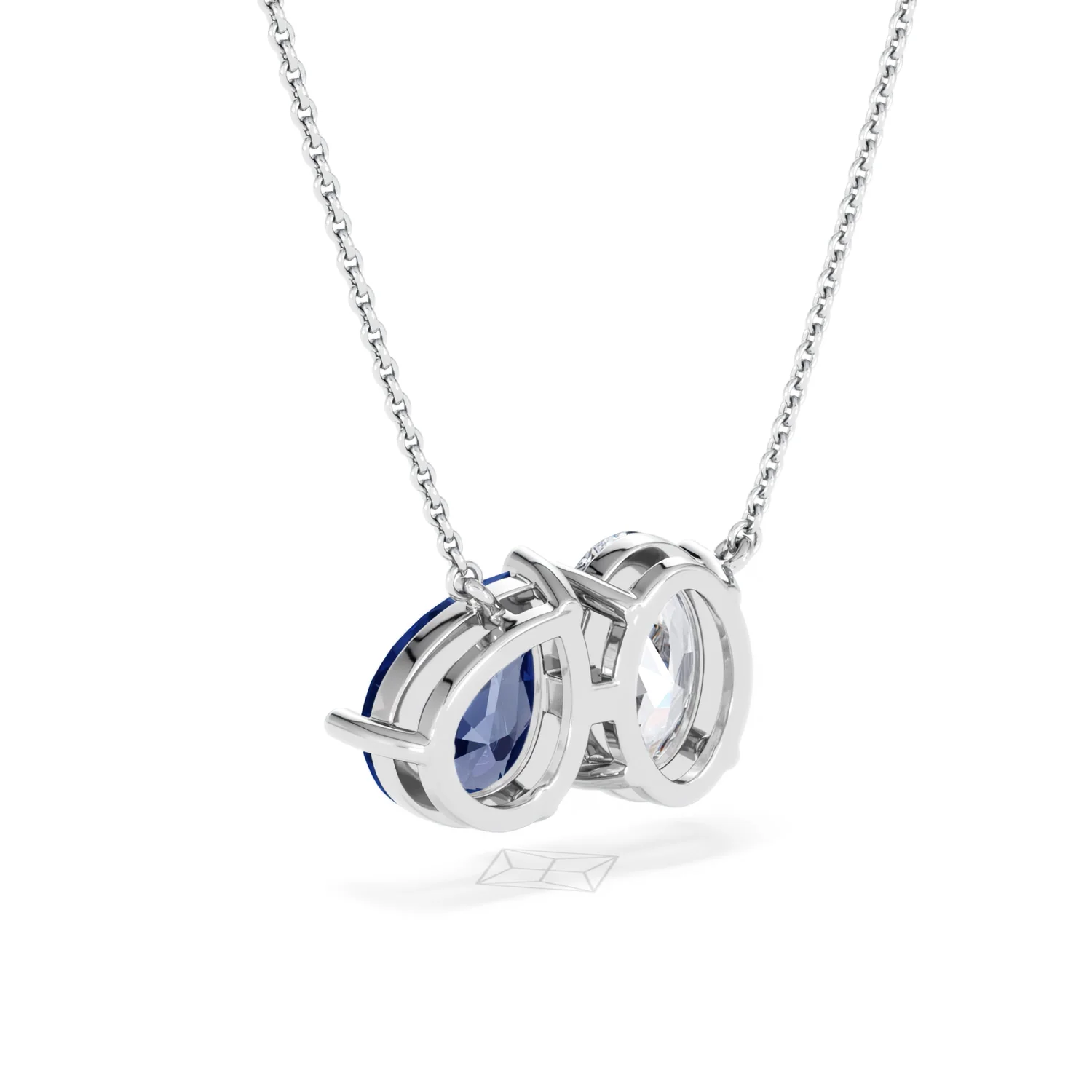 Toi Et Moi 1.50ct Oval Lab Diamond and 2.50ct Pear Lab Sapphire Necklace in 18K White Gold - Image 54