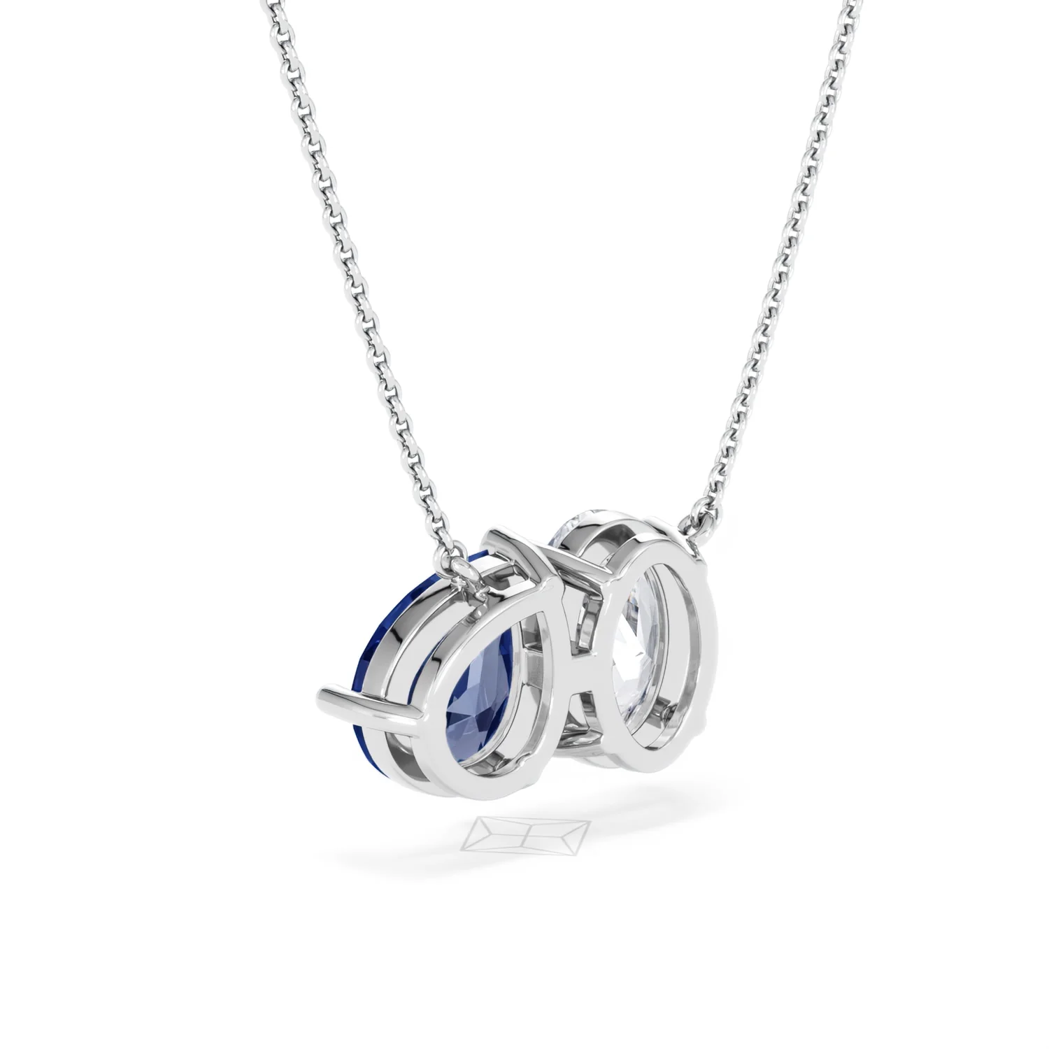 Toi Et Moi 1.50ct Oval Lab Diamond and 2.50ct Pear Lab Sapphire Necklace in 18K White Gold - Image 55