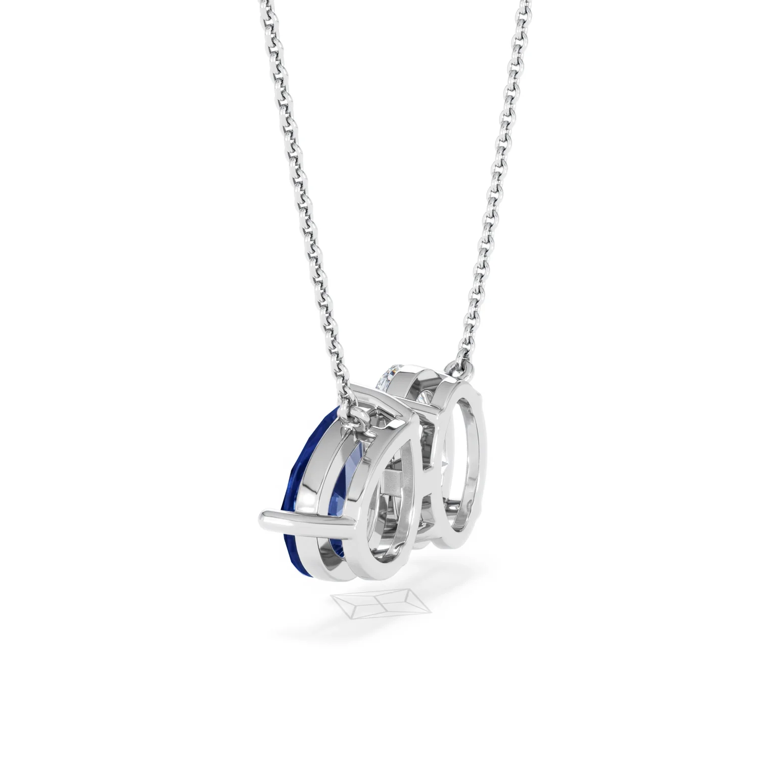 Toi Et Moi 1.50ct Oval Lab Diamond and 2.50ct Pear Lab Sapphire Necklace in 18K White Gold - Image 60