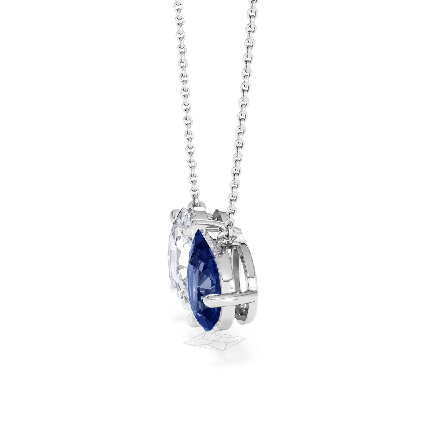 Toi Et Moi 1.50ct Oval Lab Diamond and 2.50ct Pear Lab Sapphire Necklace in 18K White Gold - Image 70