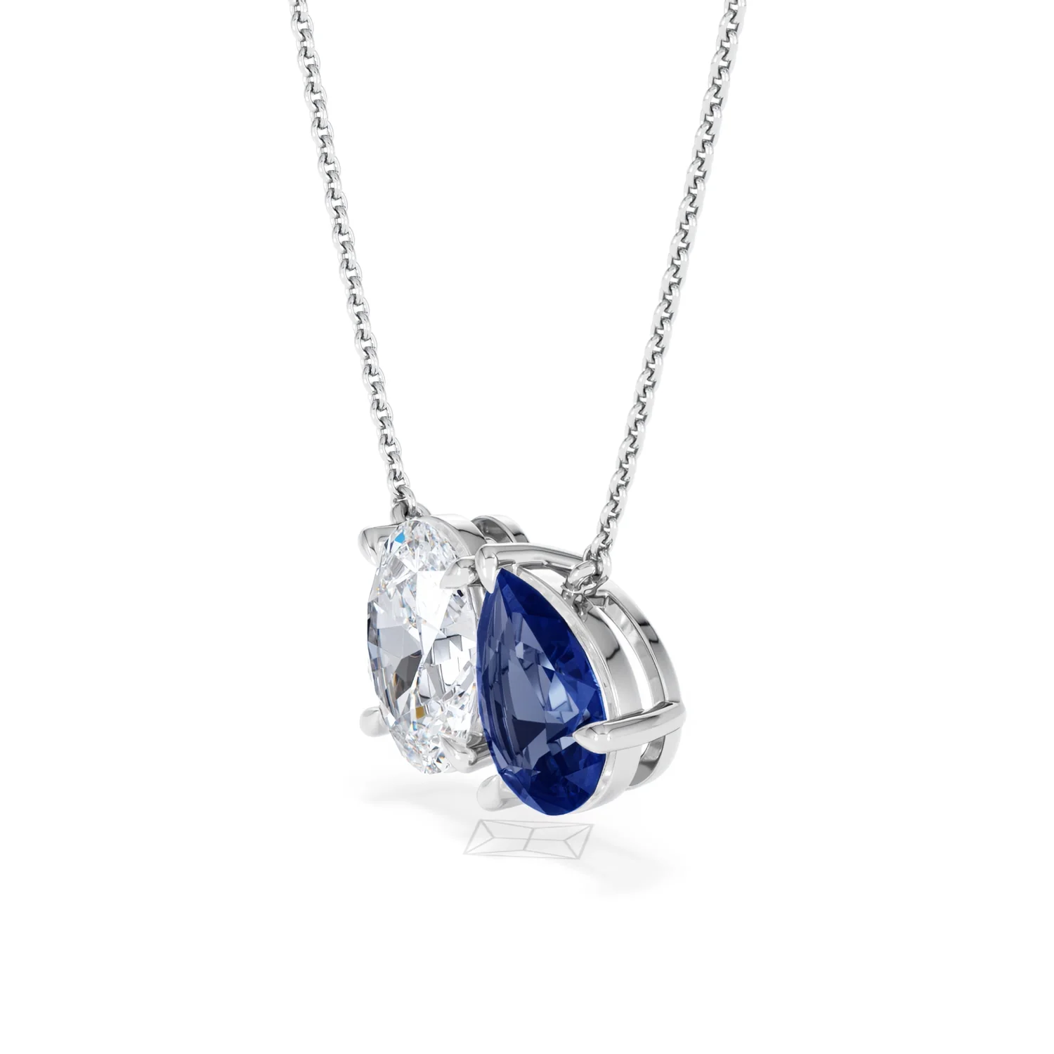 Toi Et Moi 1.50ct Oval Lab Diamond and 2.50ct Pear Lab Sapphire Necklace in 18K White Gold - Image 75