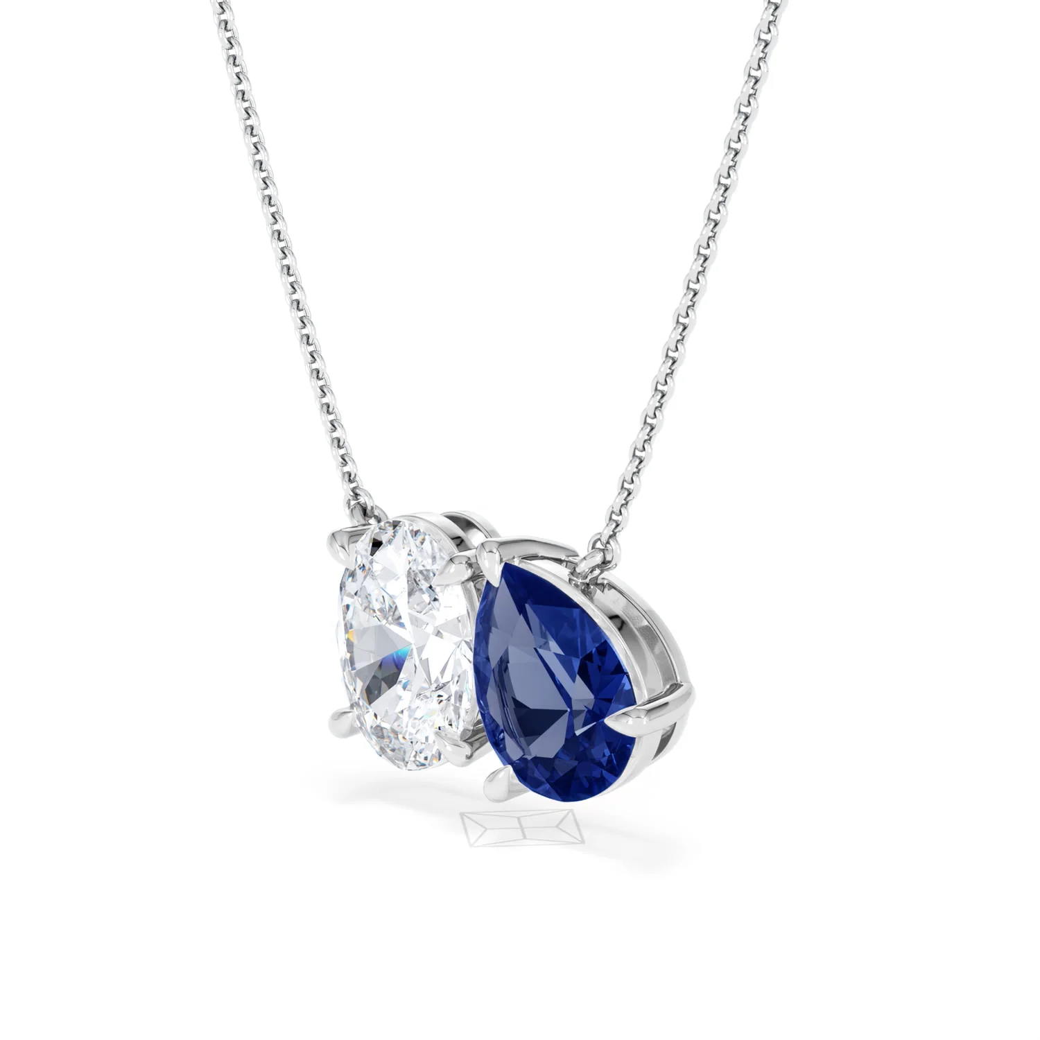 Toi Et Moi 1.50ct Oval Lab Diamond and 2.50ct Pear Lab Sapphire Necklace in 18K White Gold - Image 78