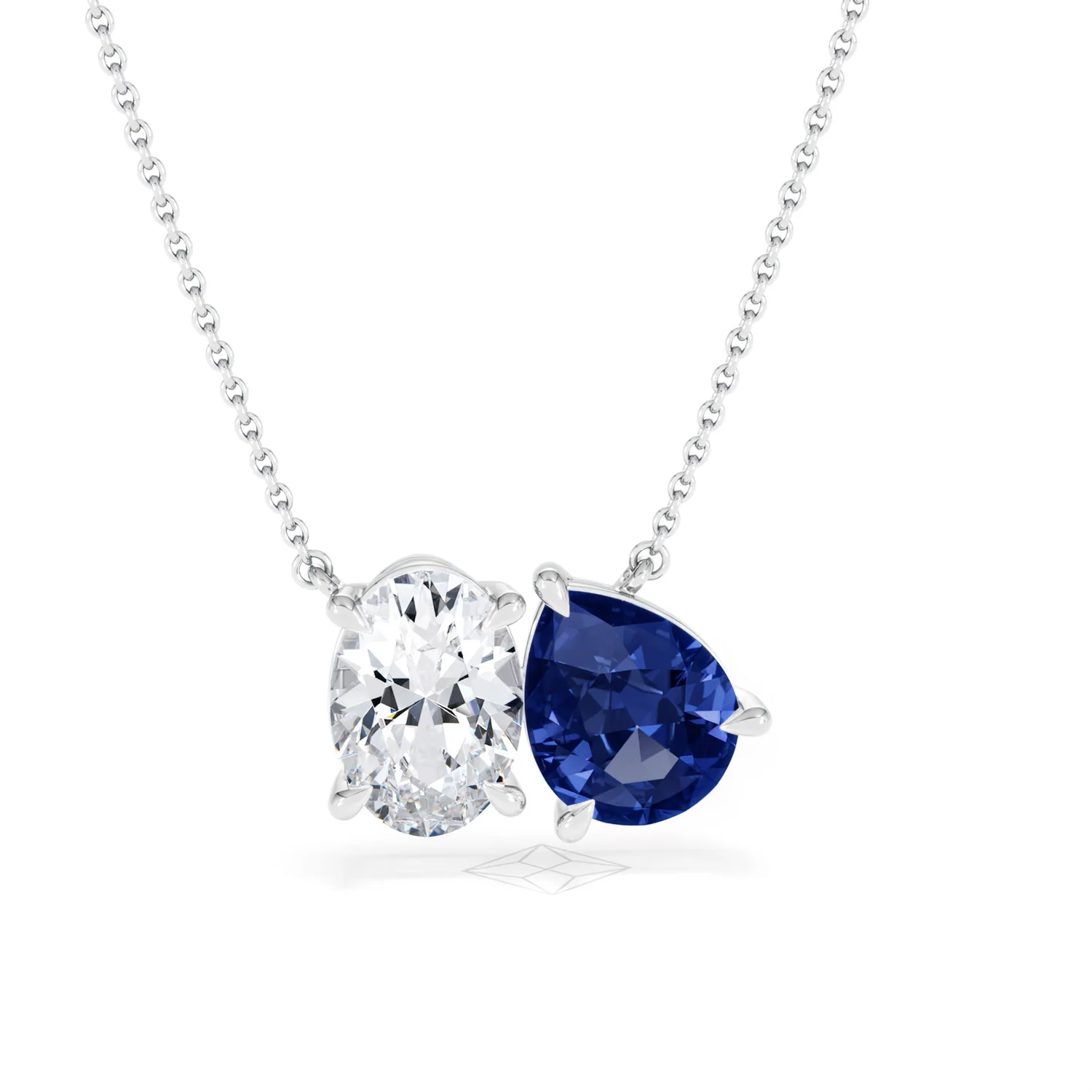 Toi Et Moi 1.50ct Oval Lab Diamond and 2.50ct Pear Lab Sapphire Necklace in 18K White Gold - Image 8