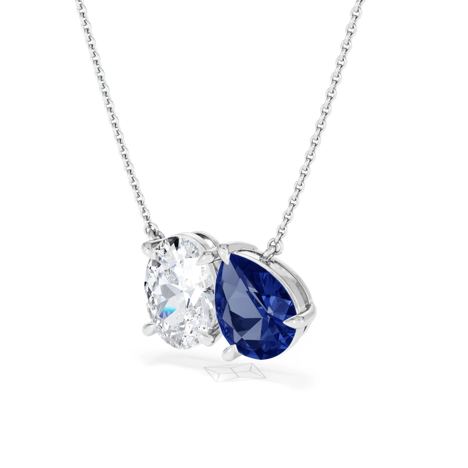 Toi Et Moi 1.50ct Oval Lab Diamond and 2.50ct Pear Lab Sapphire Necklace in 18K White Gold - Image 80