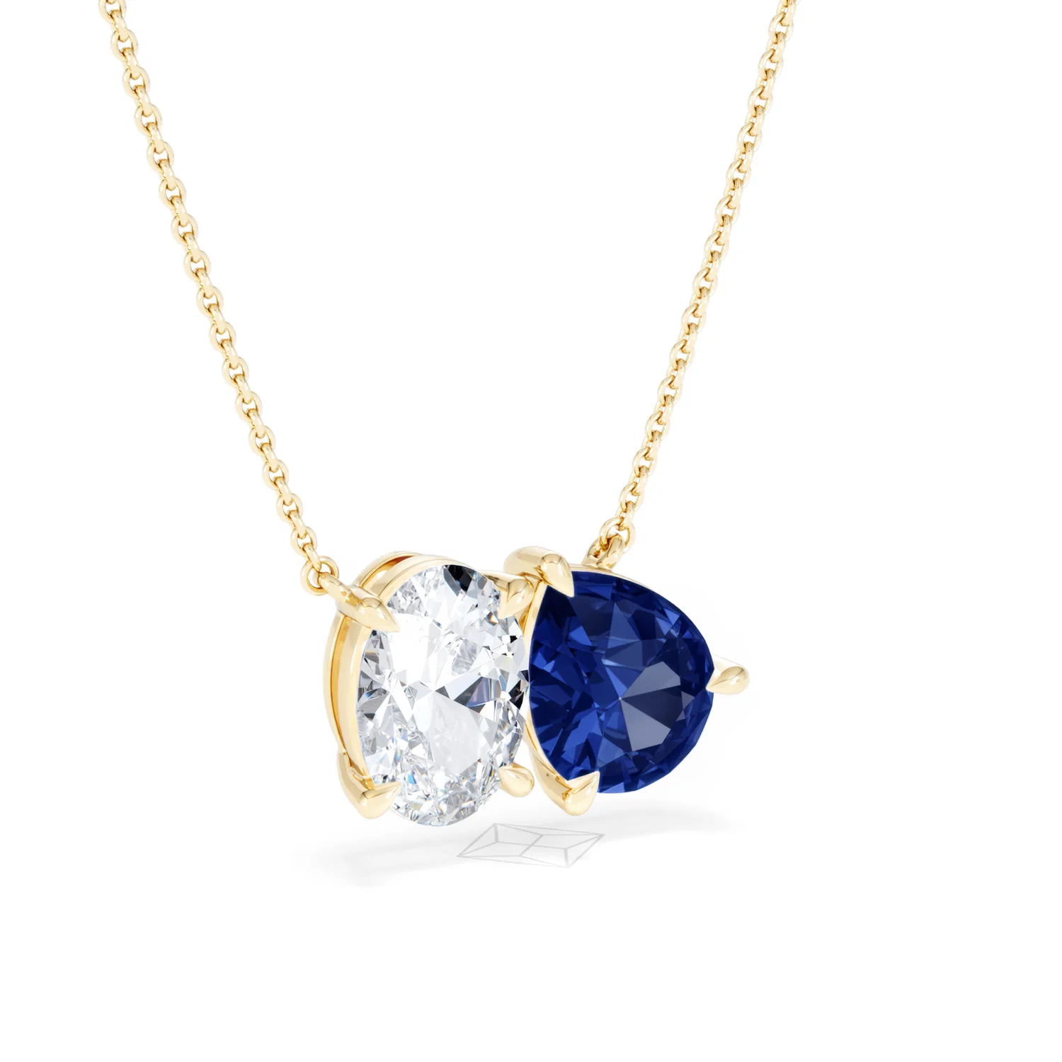 Toi Et Moi 1.50ct Oval Lab Diamond and 2.50ct Pear Lab Sapphire Necklace in 18K Yellow Gold - Image 15